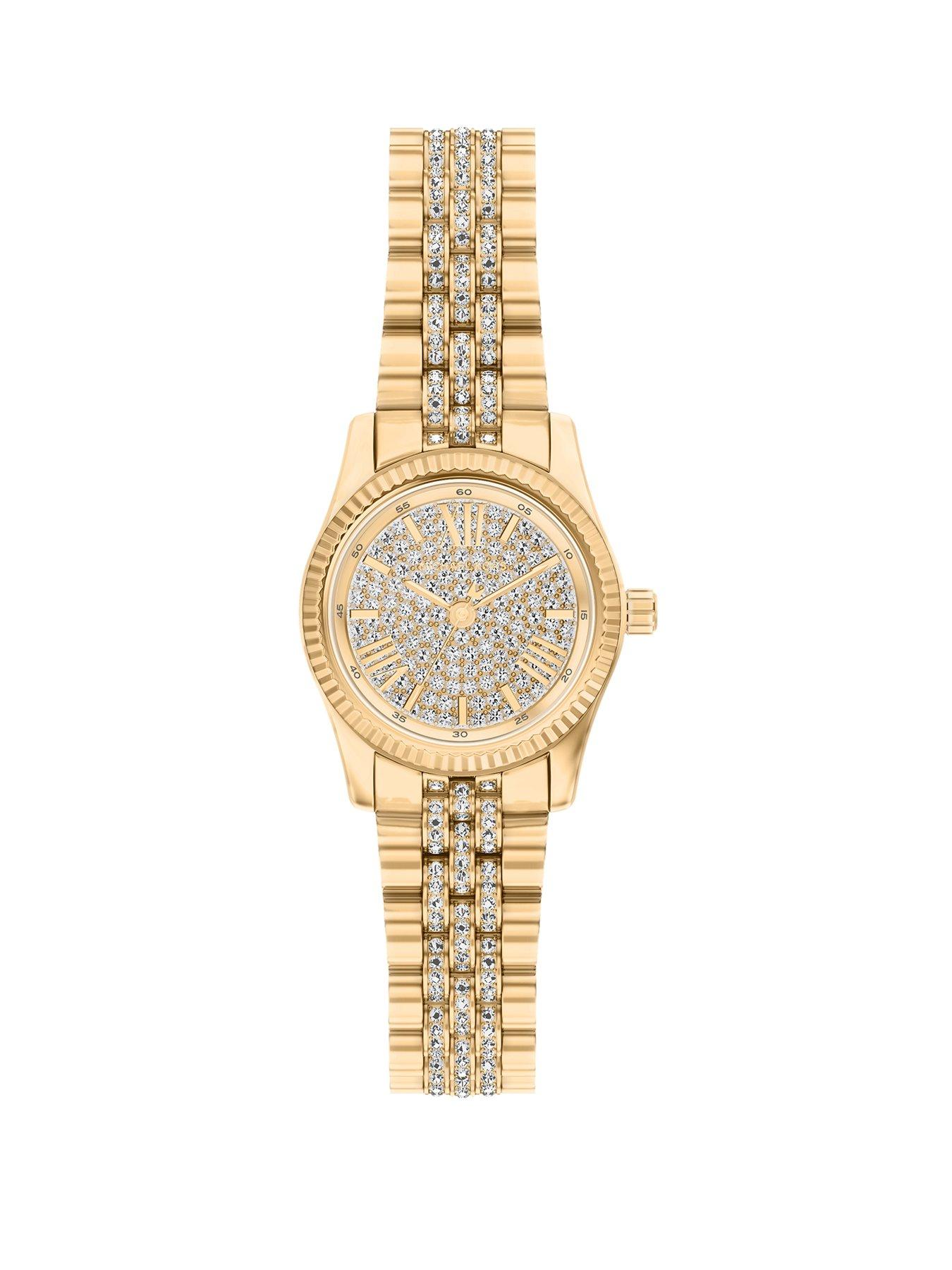 Michael Kors Womens Lexington Three-Hand Gold-Tone Stainless Steel Watch, MK7575