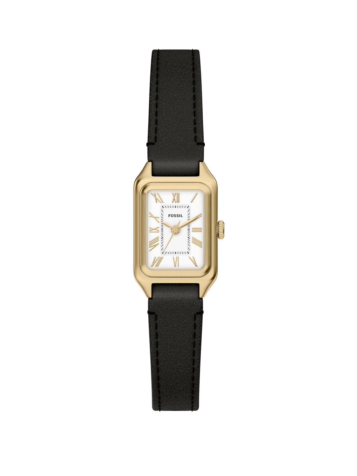 Fossil Womens Raquel Three-Hand Black Leather Watch, ES5470