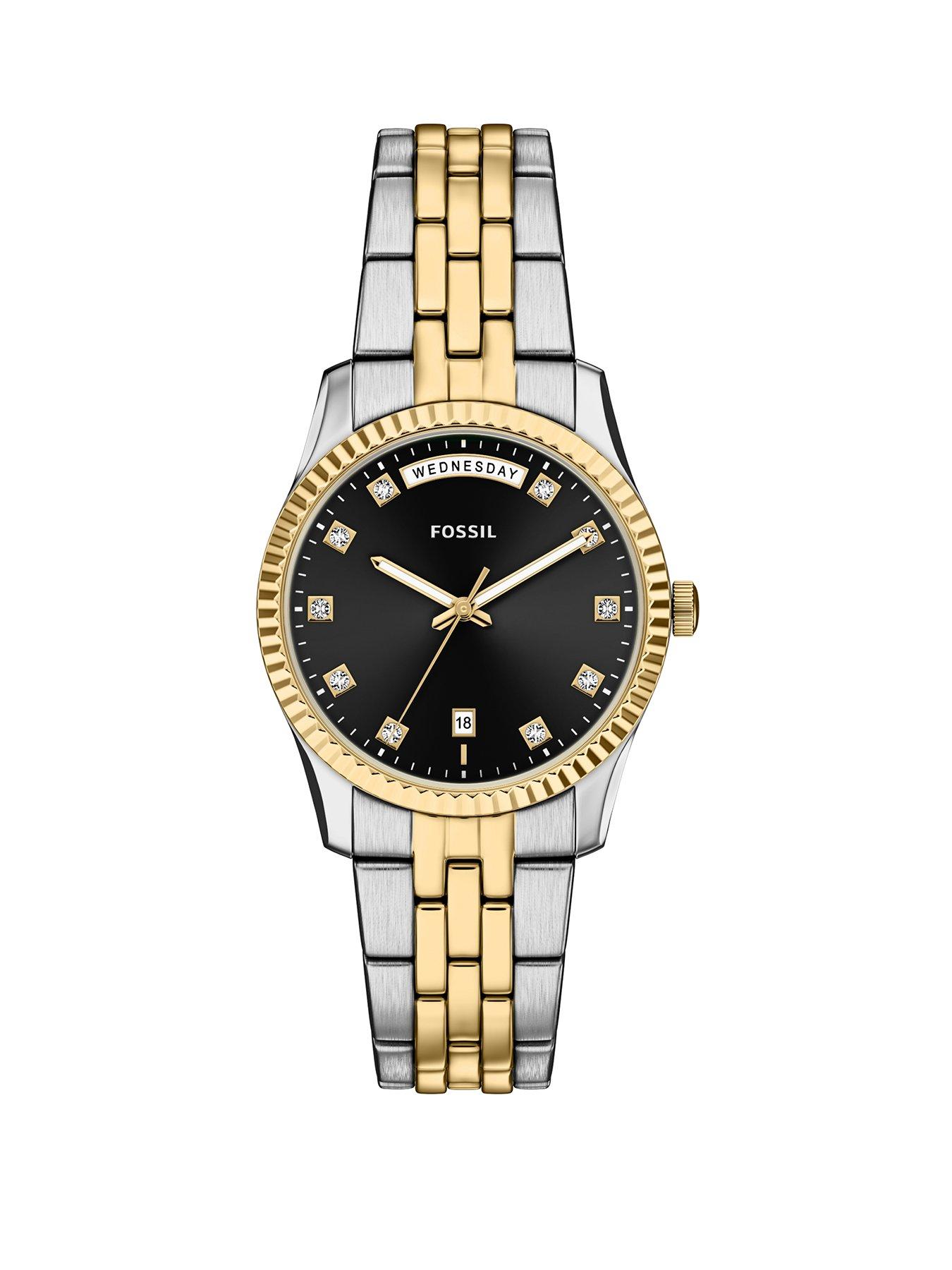 Fossil Womens Scarlette Three-Hand Day-Date Two-Tone Stainless Steel Watch, ES5458