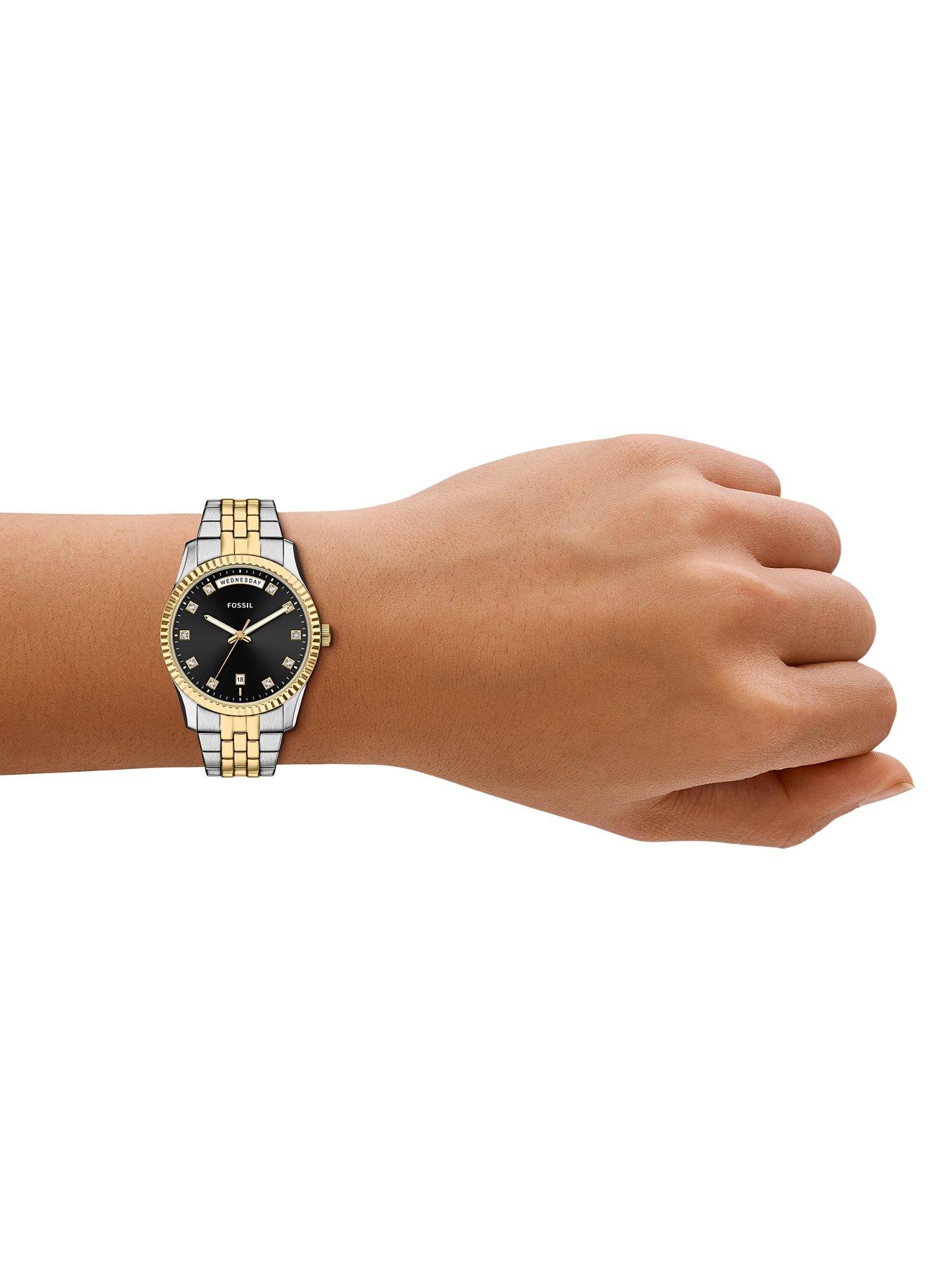 Image 4 of 7 of Fossil Womens Scarlette Three-Hand Day-Date Two-Tone Stainless Steel Watch, ES5458