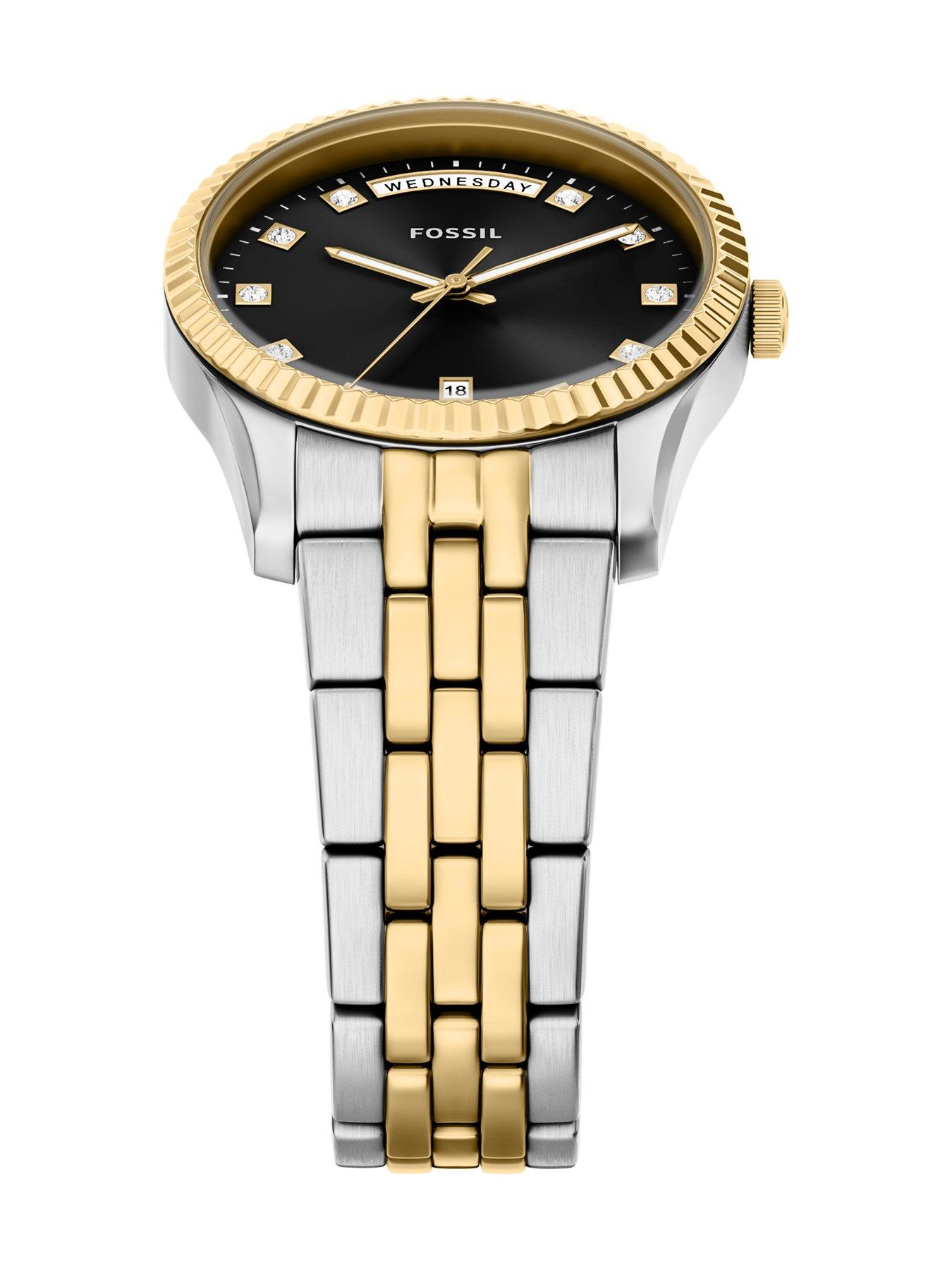 Image 6 of 7 of Fossil Womens Scarlette Three-Hand Day-Date Two-Tone Stainless Steel Watch, ES5458