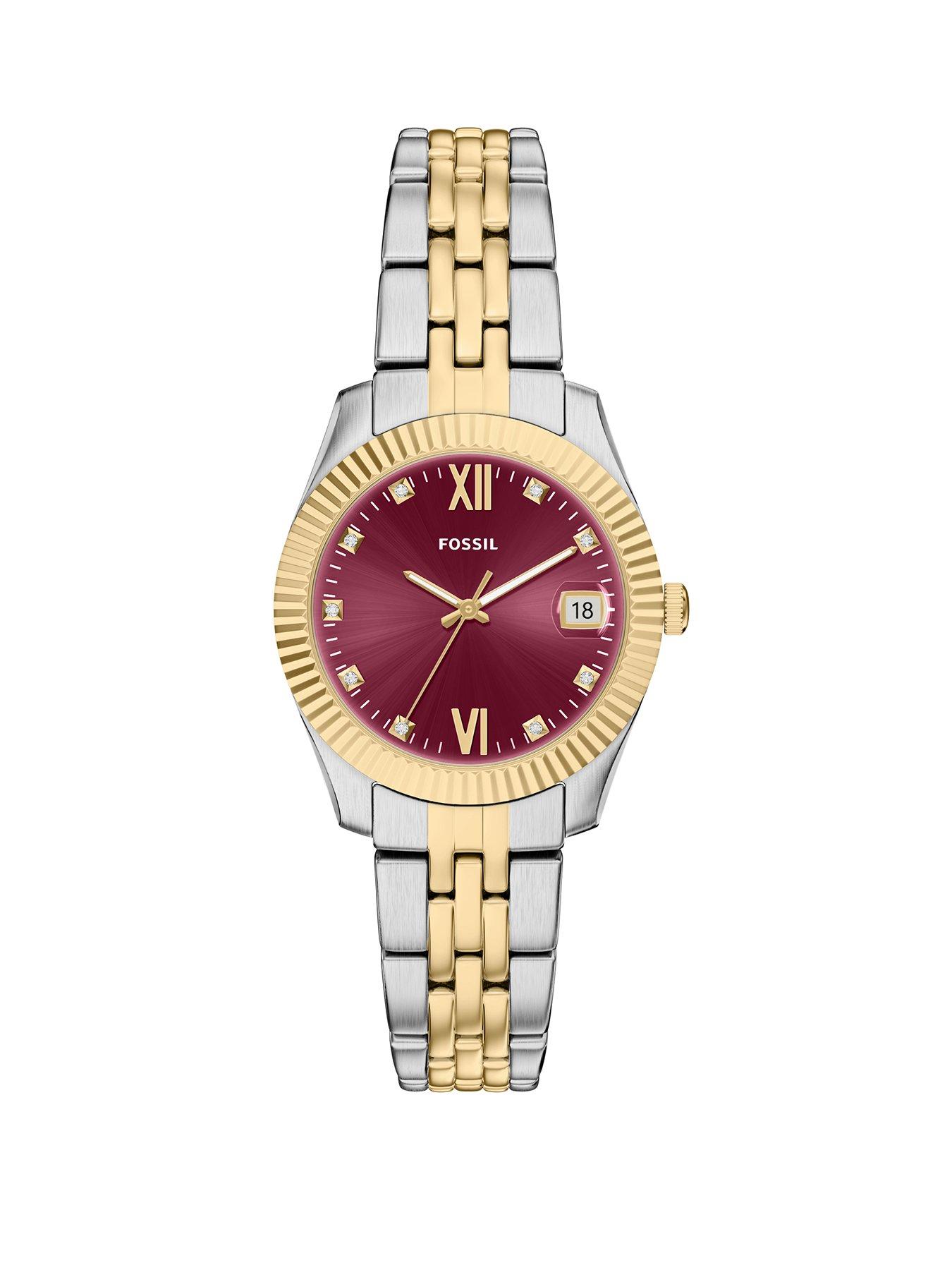 Fossil Womens Scarlette Three-Hand Date Two-Tone Stainless Steel Watch ...
