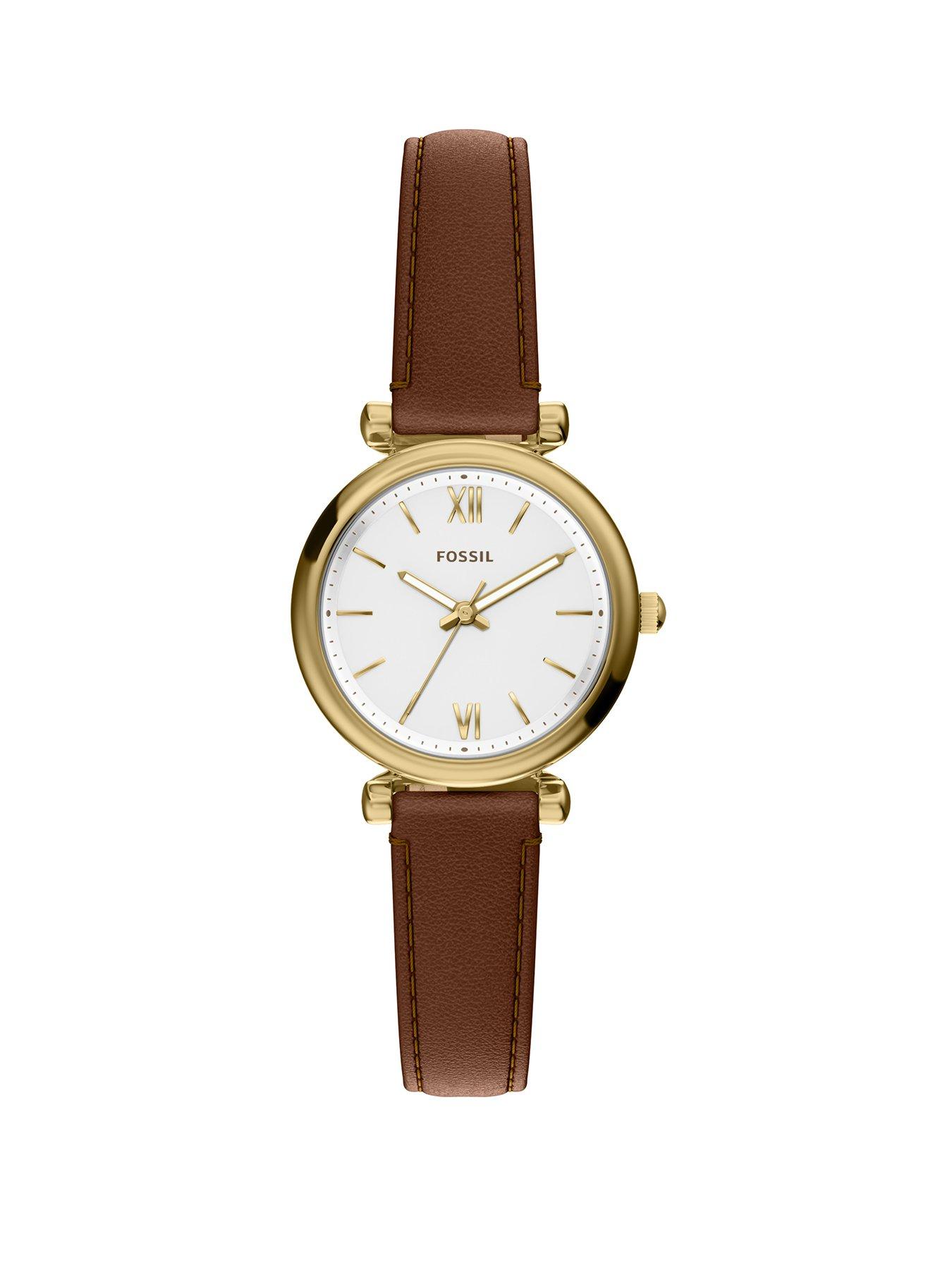 Fossil Womens Carlie Three-Hand Brown Leather Watch, ES5464