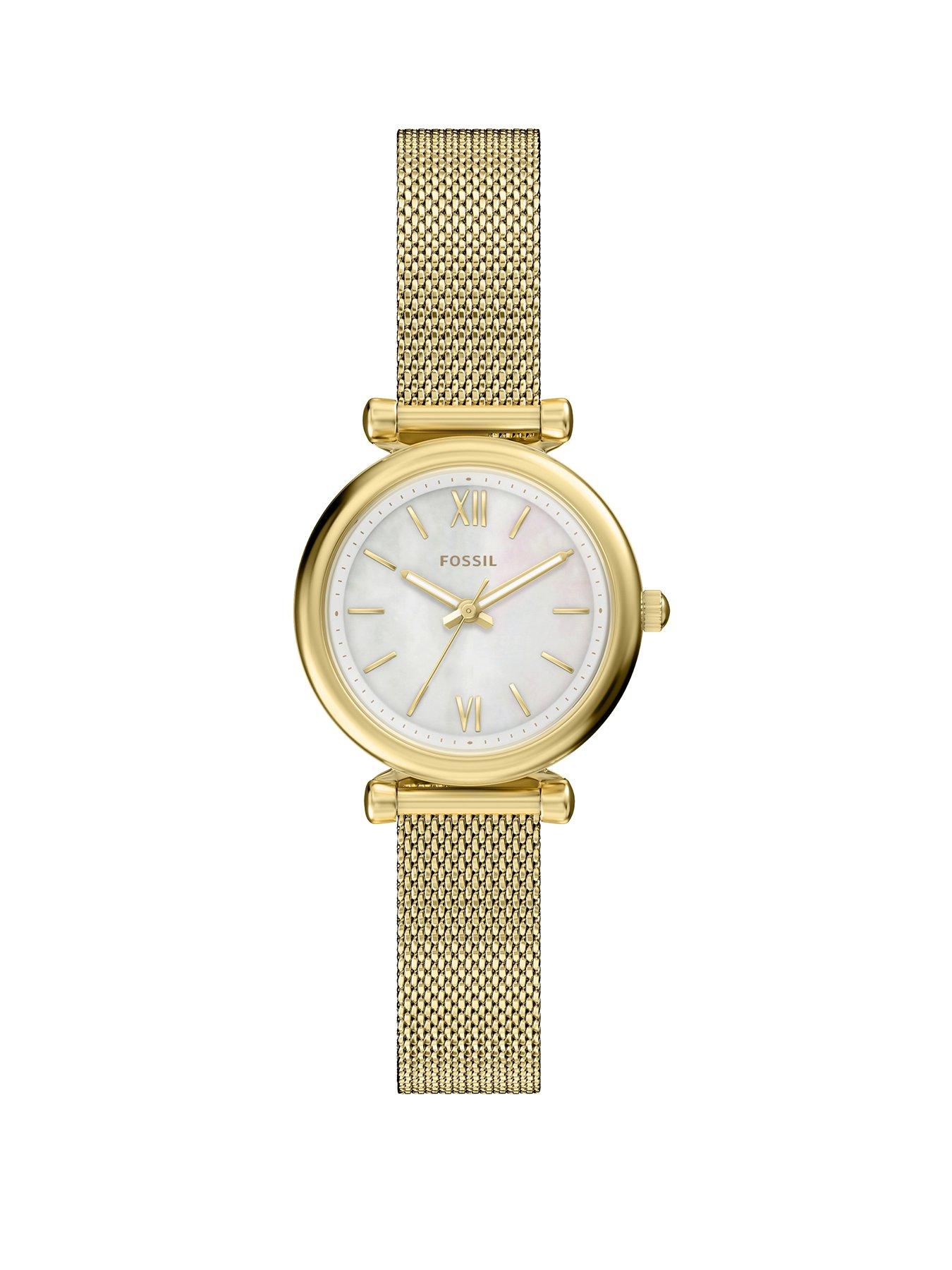 Fossil Womens Carlie Three-Hand Gold-Tone Stainless Steel Watch, ES5462