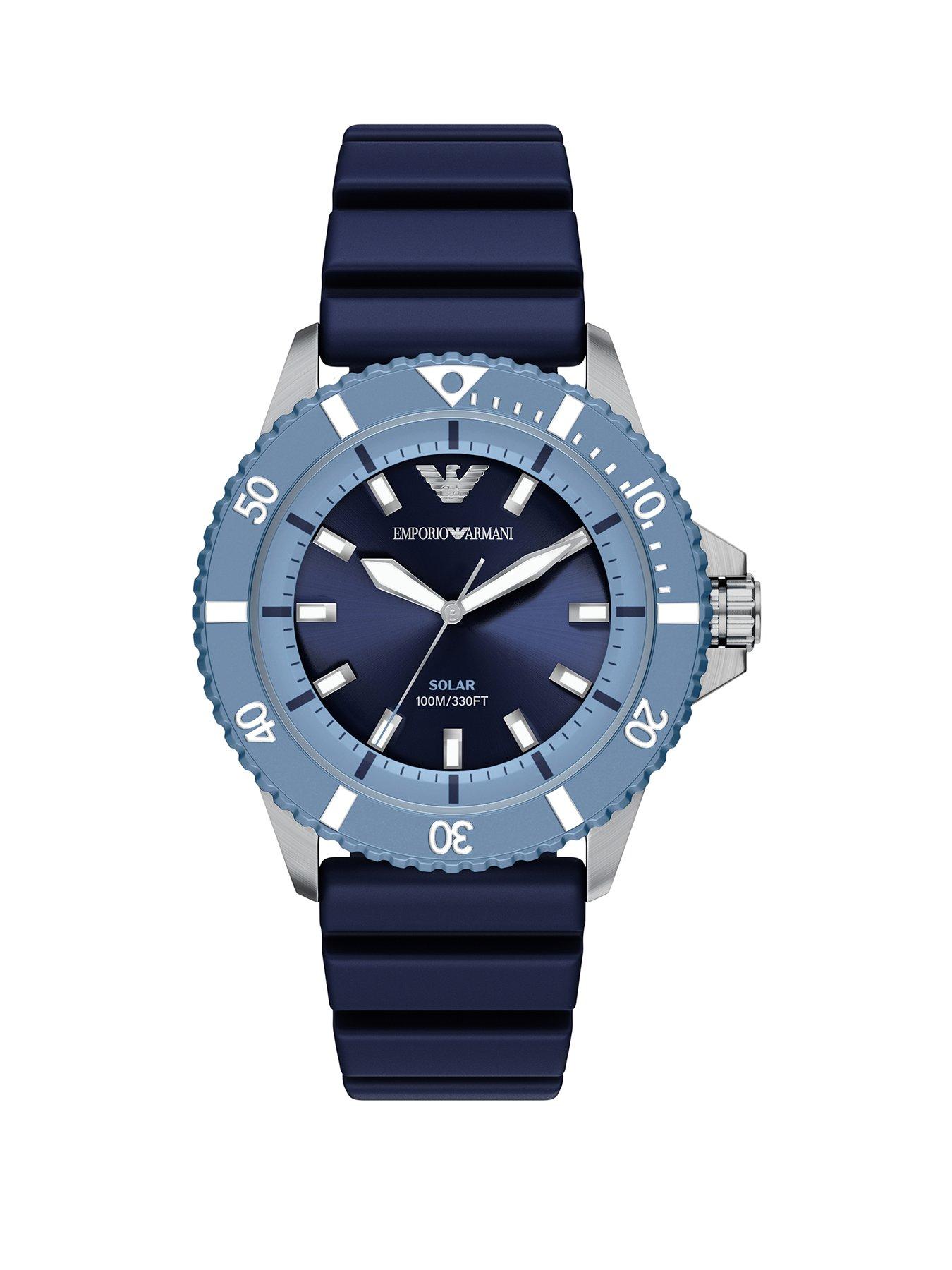 Emporio Armani Mens World Explorer Solar-Powered Three-Hand Blue Silicone Watch, AR11785