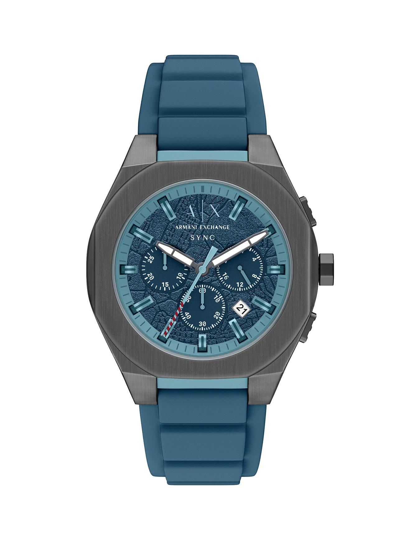 Armani Exchange Mens Sync Chronograph Blue Silicone Watch, AX4291