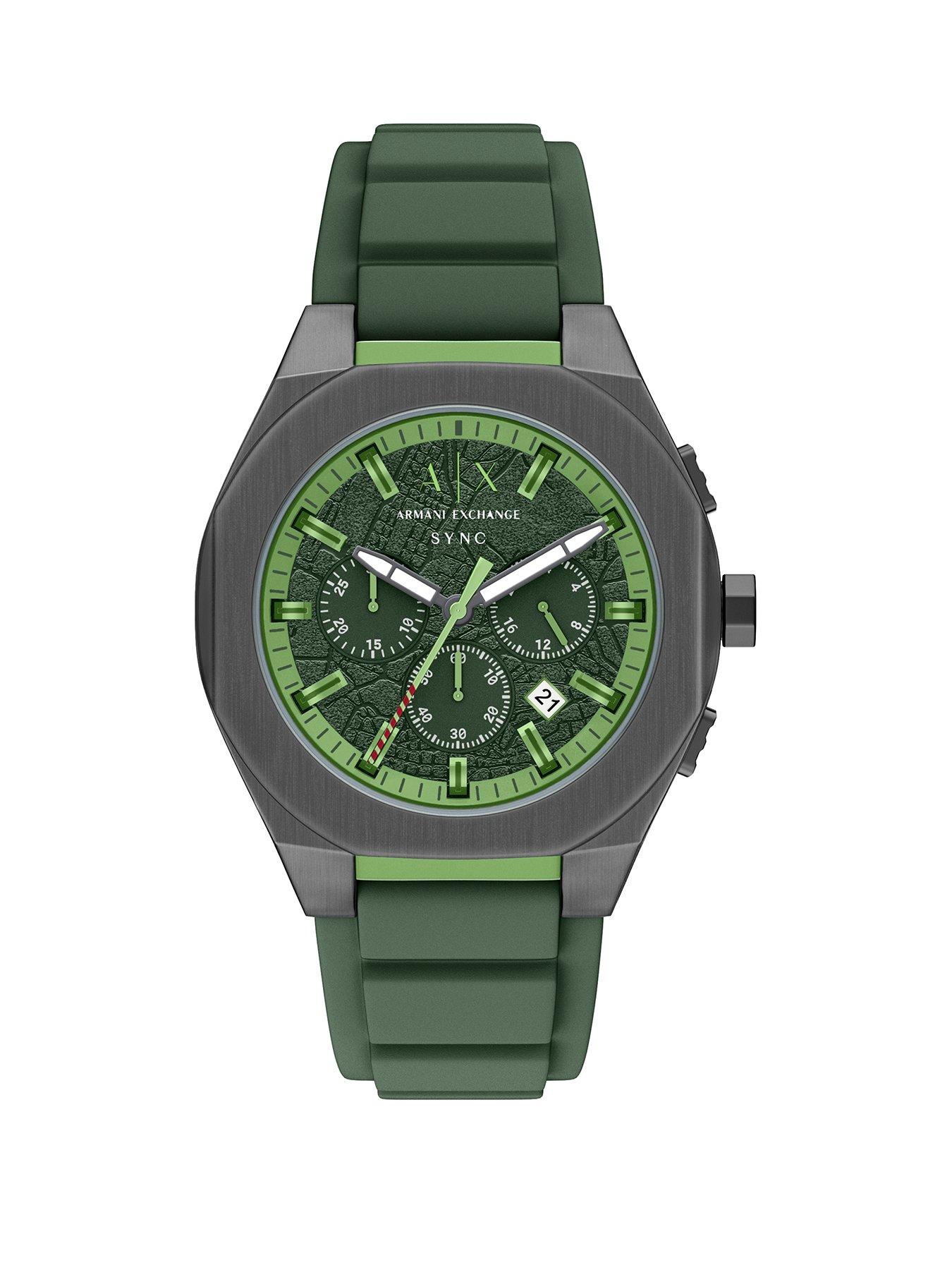 Image 1 of 7 of Armani Exchange Mens Sync Chronograph Green Silicone Watch, AX4292