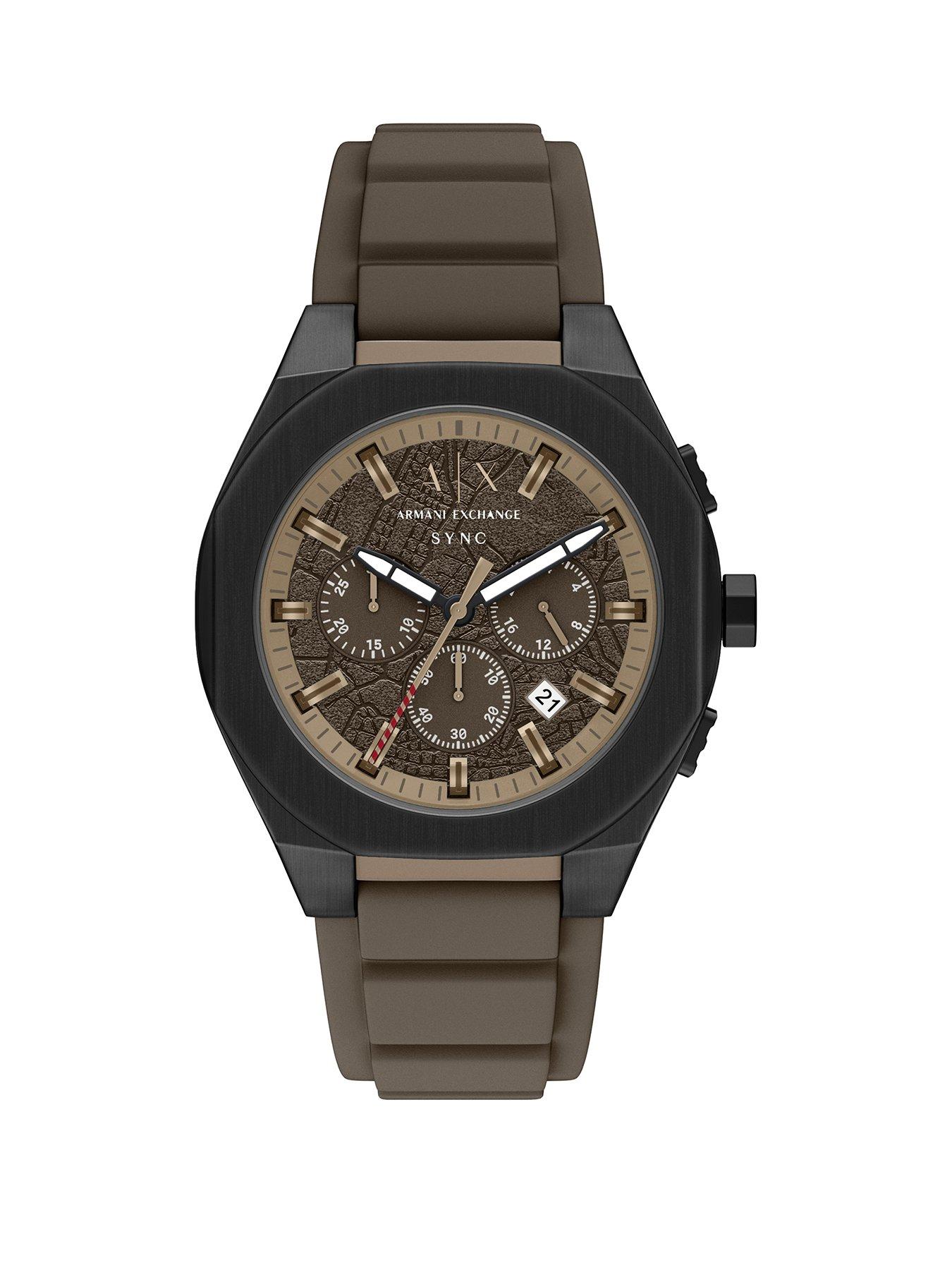 Armani Exchange Mens Sync Chronograph Brown Silicone Watch, AX4293