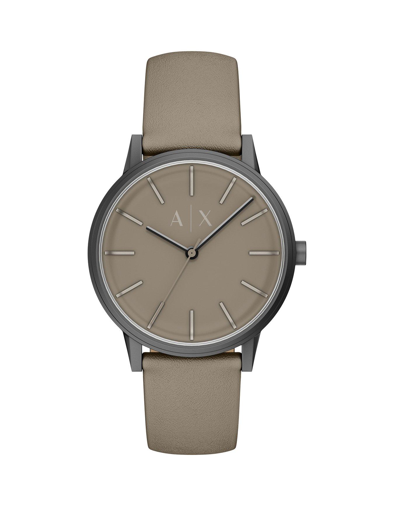Armani Exchange Armani Exchange Mens Three-Hand Grey Leather Watch, AX2766