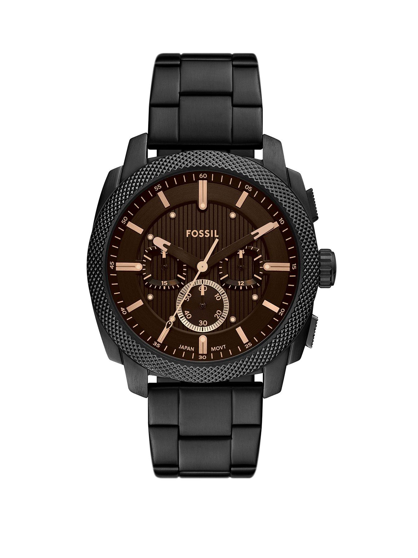 Fossil Mens Machine Chronograph, Black Stainless Steel Watch, FS6097