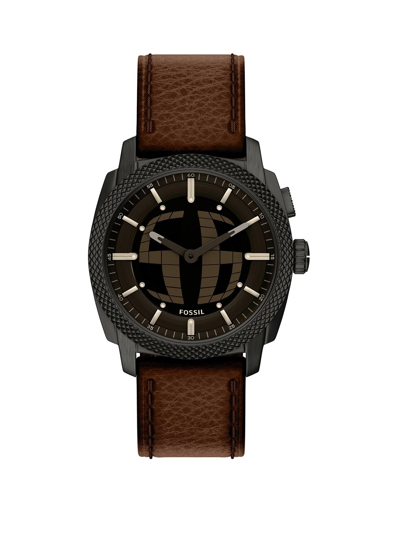 Fossil Mens Machine Big Tic Brown Leather Watch, FS6165