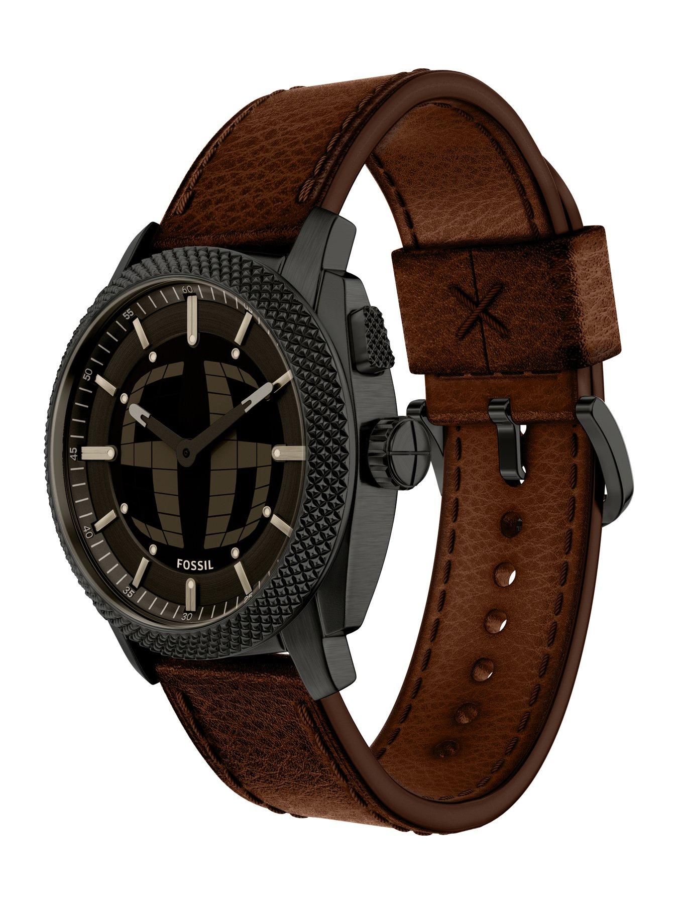 Image 6 of 7 of Fossil Mens Machine Big Tic Brown Leather Watch, FS6165