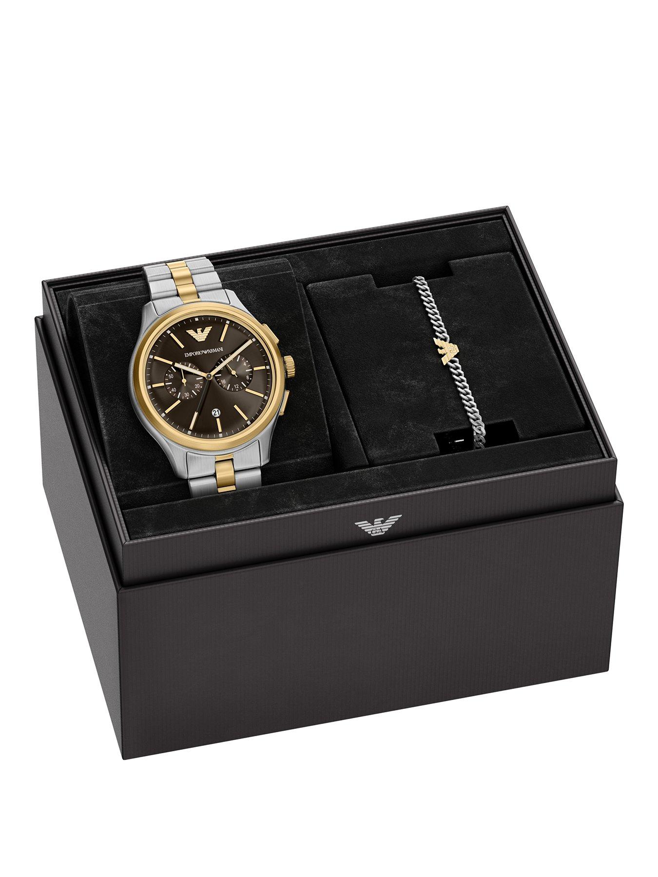Emporio Armani Mens Chronograph two-Tone Stainless Steel Watch and Bracelet Set, AR80084SET