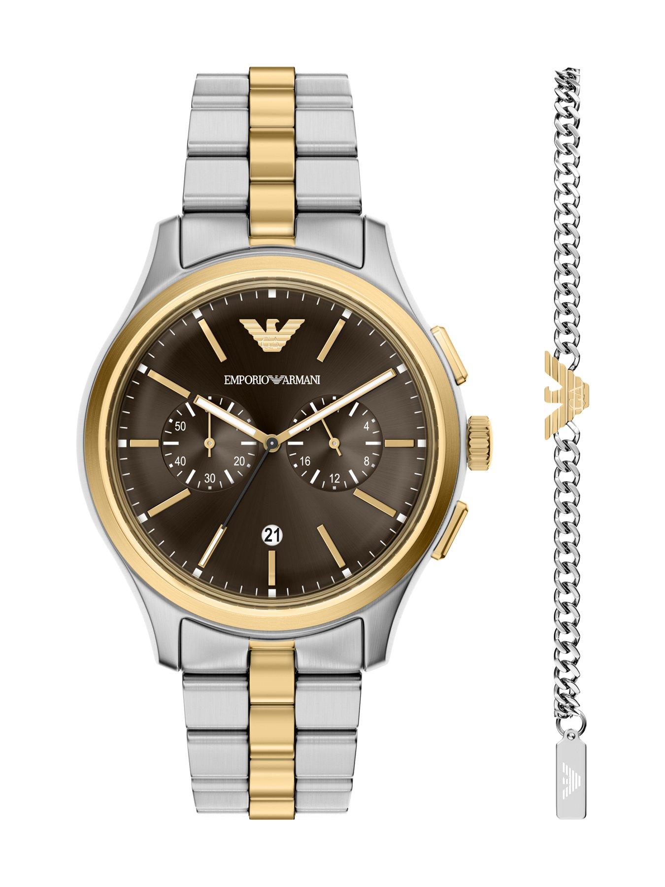 Image 2 of 7 of Emporio Armani Mens Chronograph two-Tone Stainless Steel Watch and Bracelet Set, AR80084SET