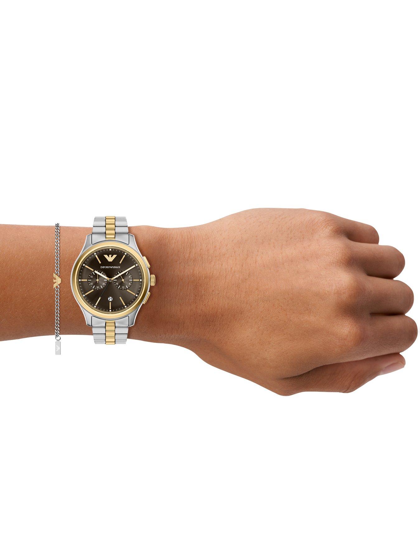 Image 3 of 7 of Emporio Armani Mens Chronograph two-Tone Stainless Steel Watch and Bracelet Set, AR80084SET