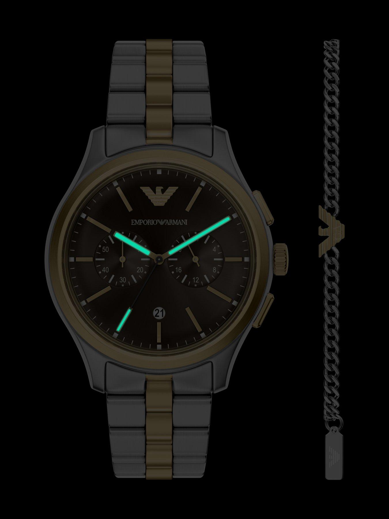 Image 5 of 7 of Emporio Armani Mens Chronograph two-Tone Stainless Steel Watch and Bracelet Set, AR80084SET