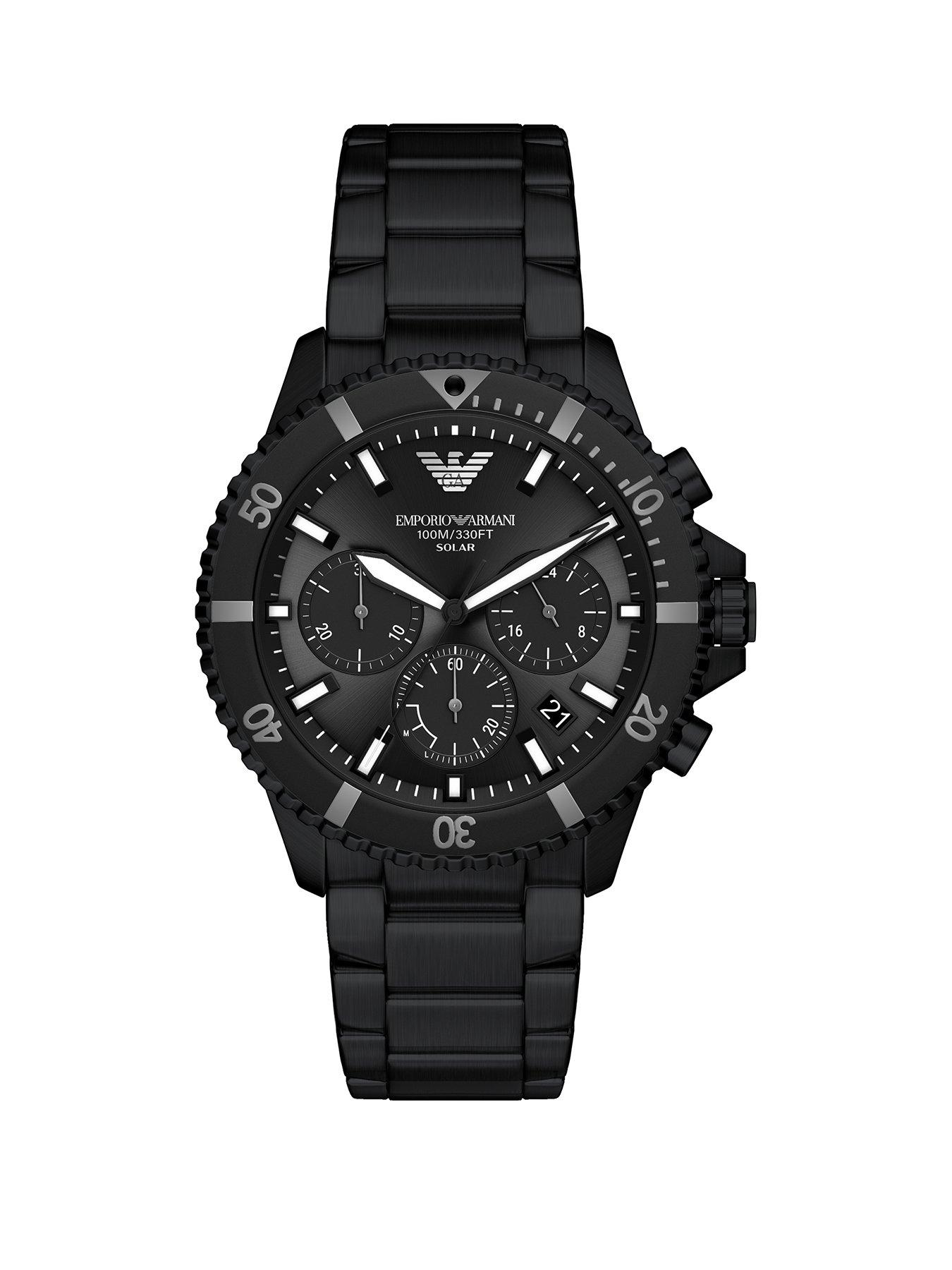 Emporio Armani Mens World Explorer Solar-Powered Chronograph Black Stainless Steel Watch, AR11784