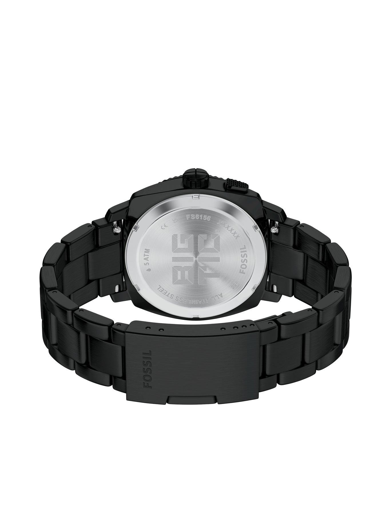Fossil Mens Machine Big Tic Black Stainless Steel Watch, FS6156 | Very