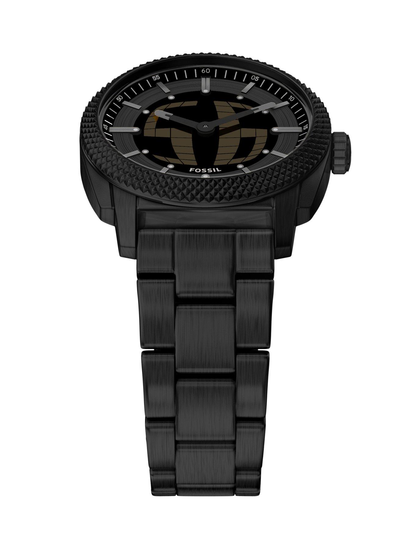 Fossil Mens Machine Big Tic Black Stainless Steel Watch, FS6156 | Very