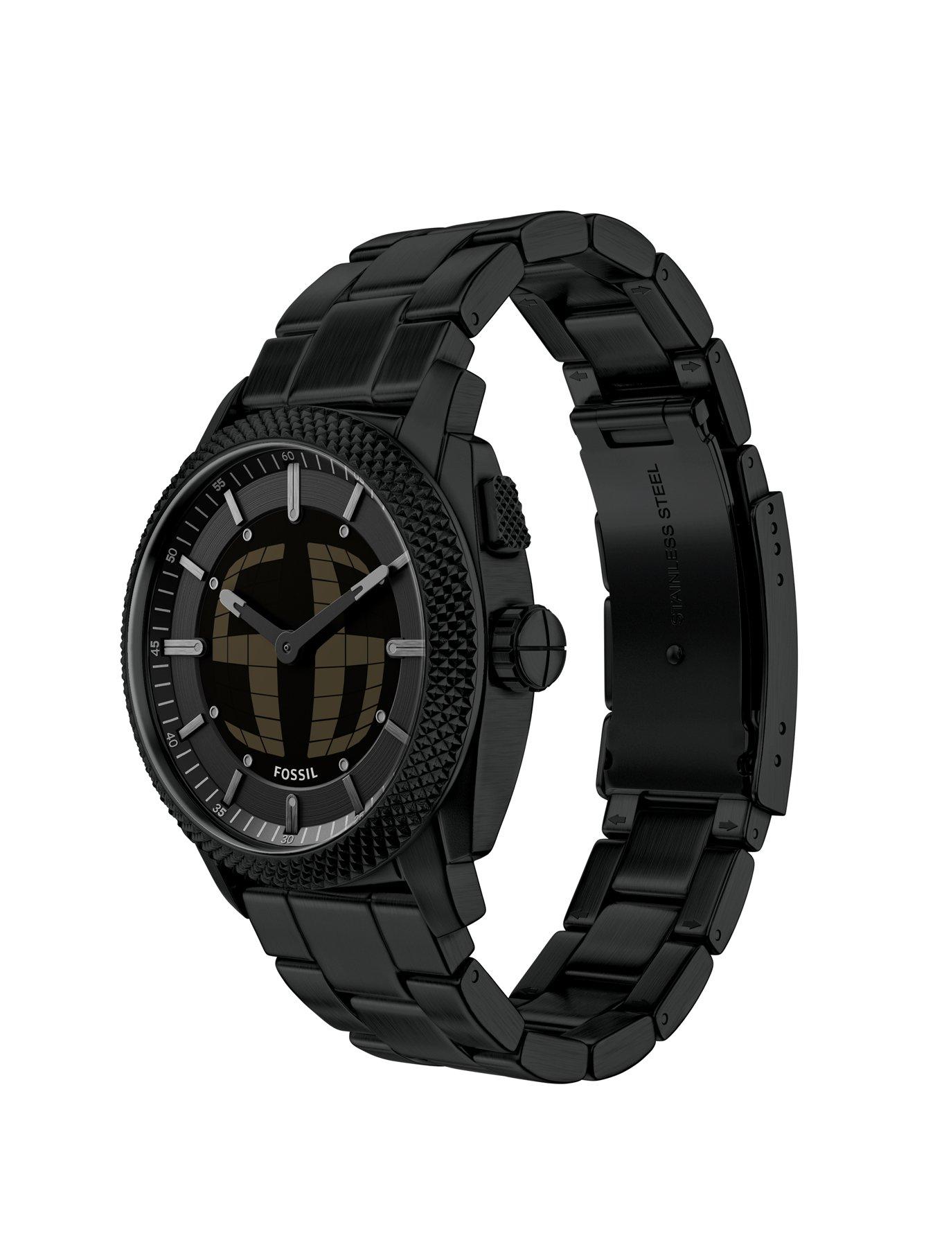 Fossil Mens Machine Big Tic Black Stainless Steel Watch, FS6156 | Very