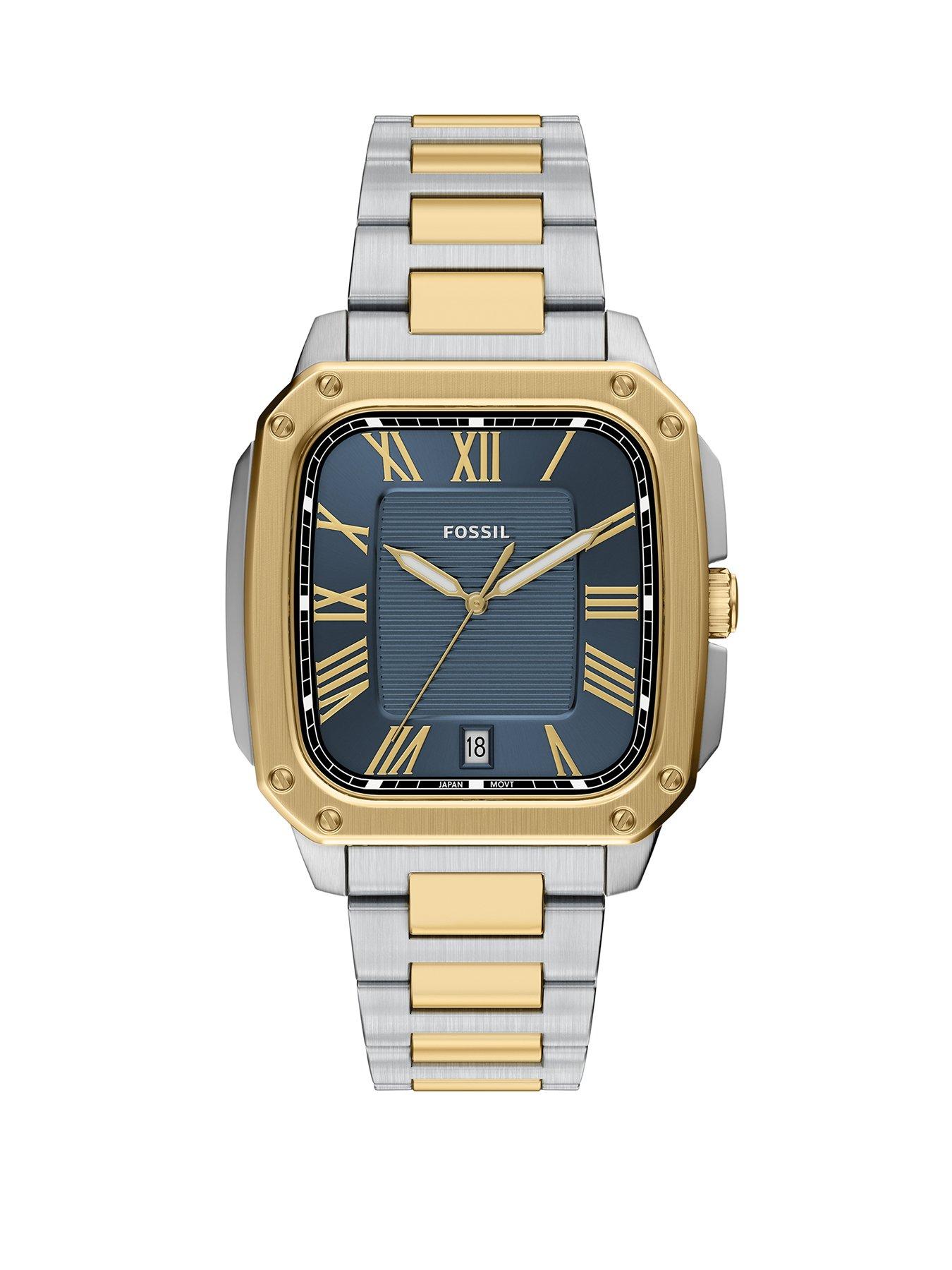 Fossil Mens Crosby Three-Hand Date Two-Tone Stainless Steel Watch, FS6161