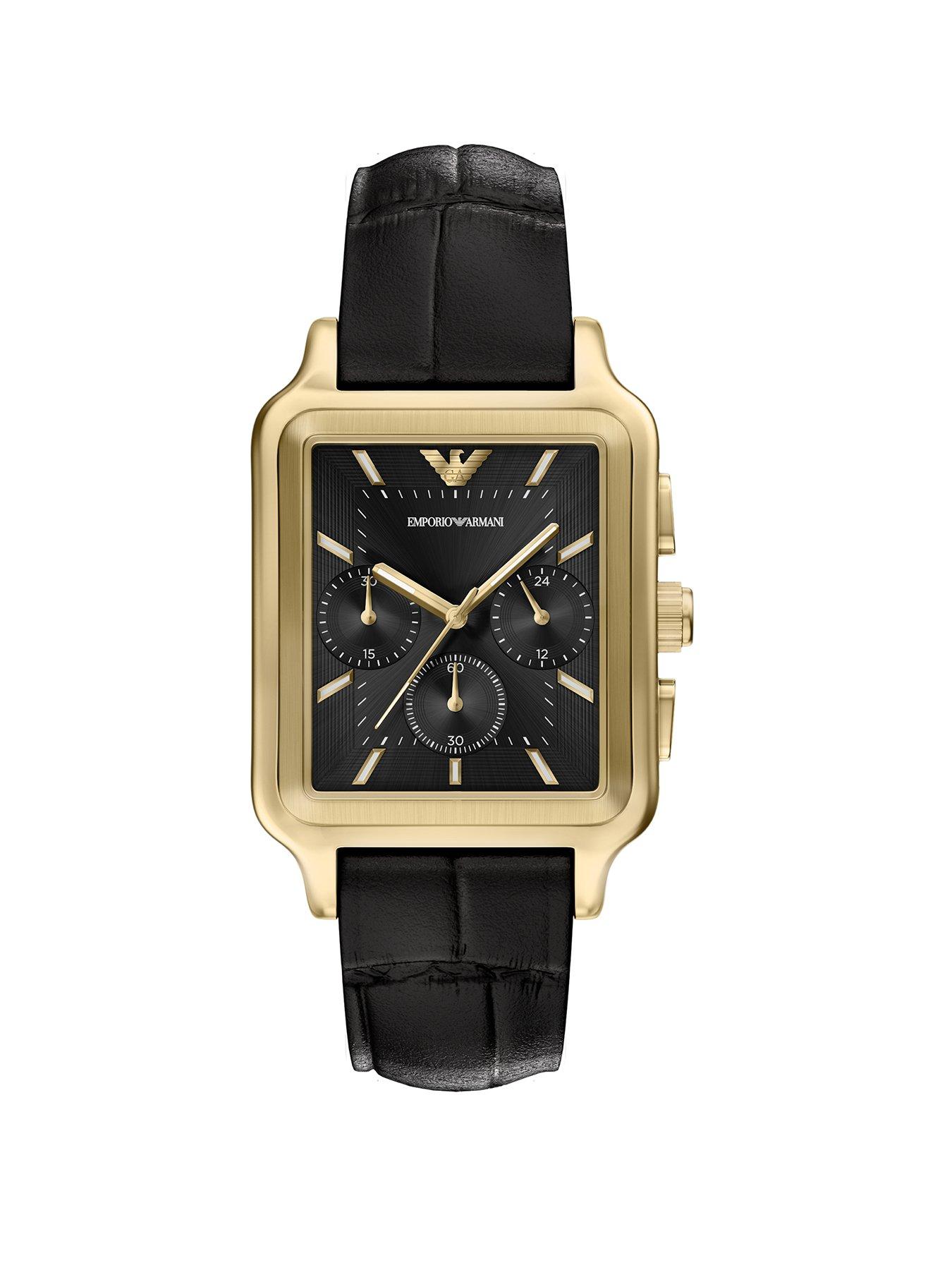 Emporio Armani Mens Chronograph Black Leather Watch, AR11753