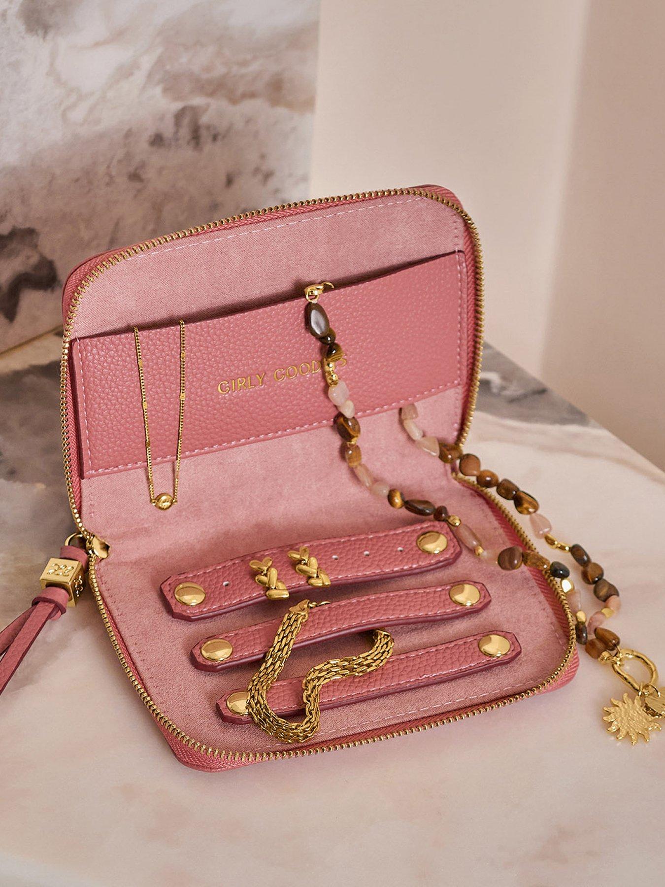 Katie Loxton SLIM JEWELLERY CASE , GIRLY GOODIES , Raspberry Pink , 9.5cm x 17cm x 7cm