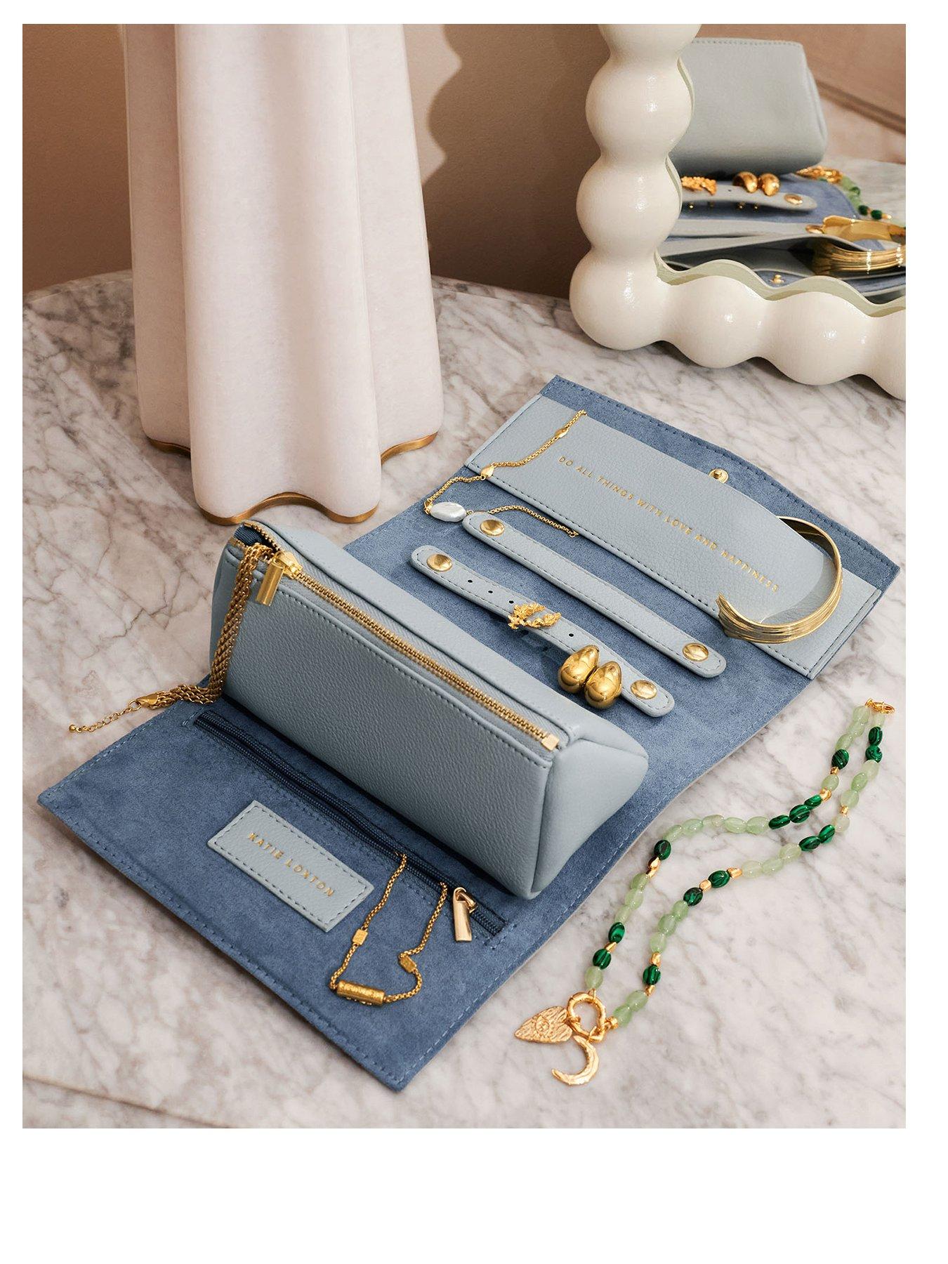 Katie Loxton JEWELLERY AND ACCESSORIES ORGANISER ,DO ALL THINGS WITH LOVE AND HAPPINESS , Moonstone Blue , 8cm x 18cm x 8cm