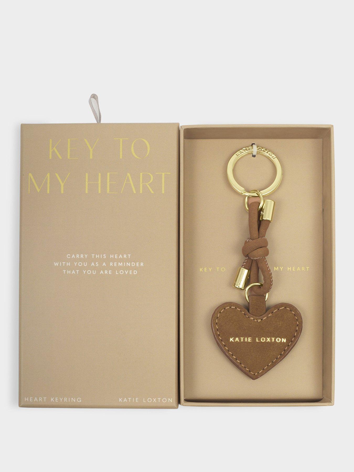 Katie Loxton KEY TO MY HEART GIFT BOXED KEYRING , Caramel Suedette , 7cm x 0.7cm
