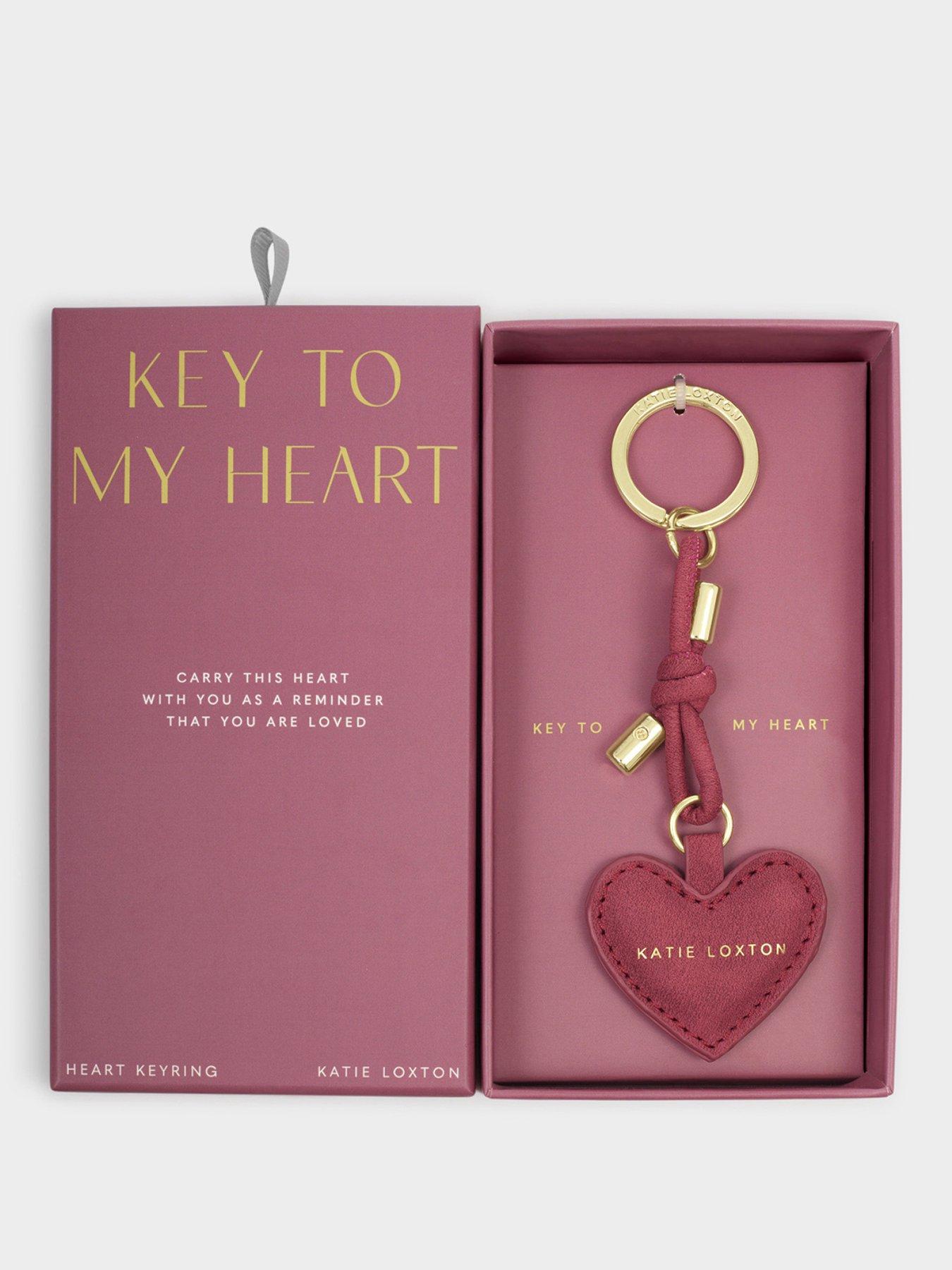Katie Loxton KEY TO MY HEART GIFT BOXED KEYRING , Raspberry Pink Suedette , 7cm x 0.7cm