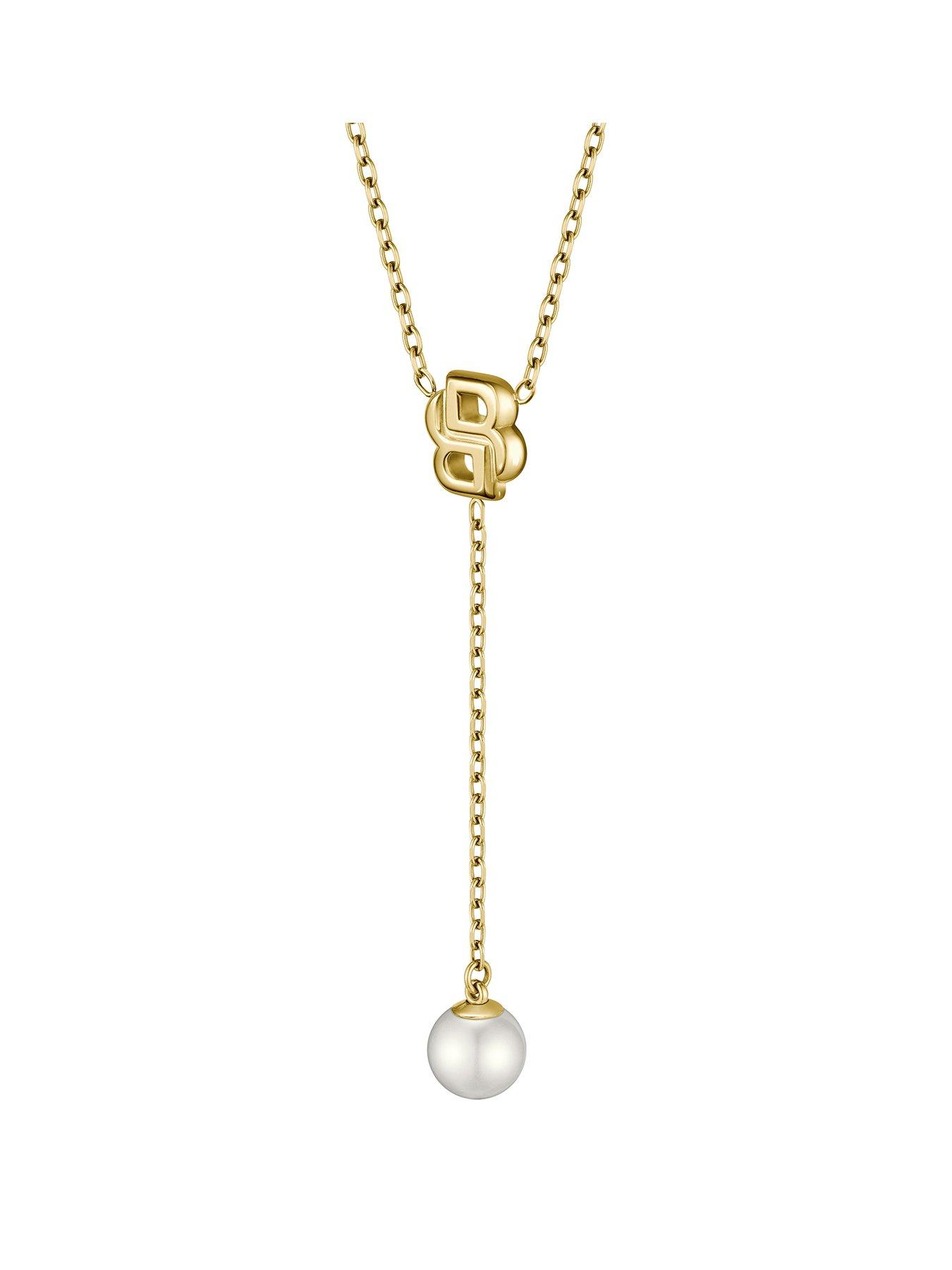 BOSS Ladies BOSS Double B Mirelle Gold IP and Pearl Necklace