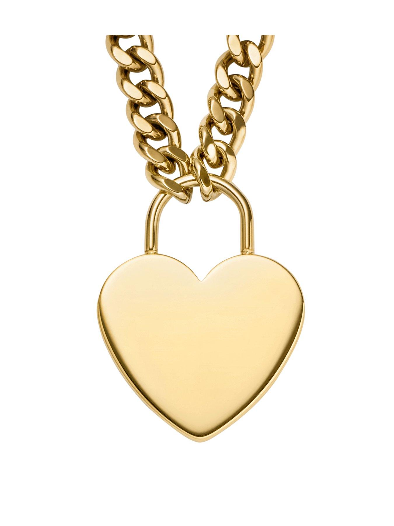 Fossil Womens Sutton Gold-Tone Stainless Steel Heart Necklace, JF04958710