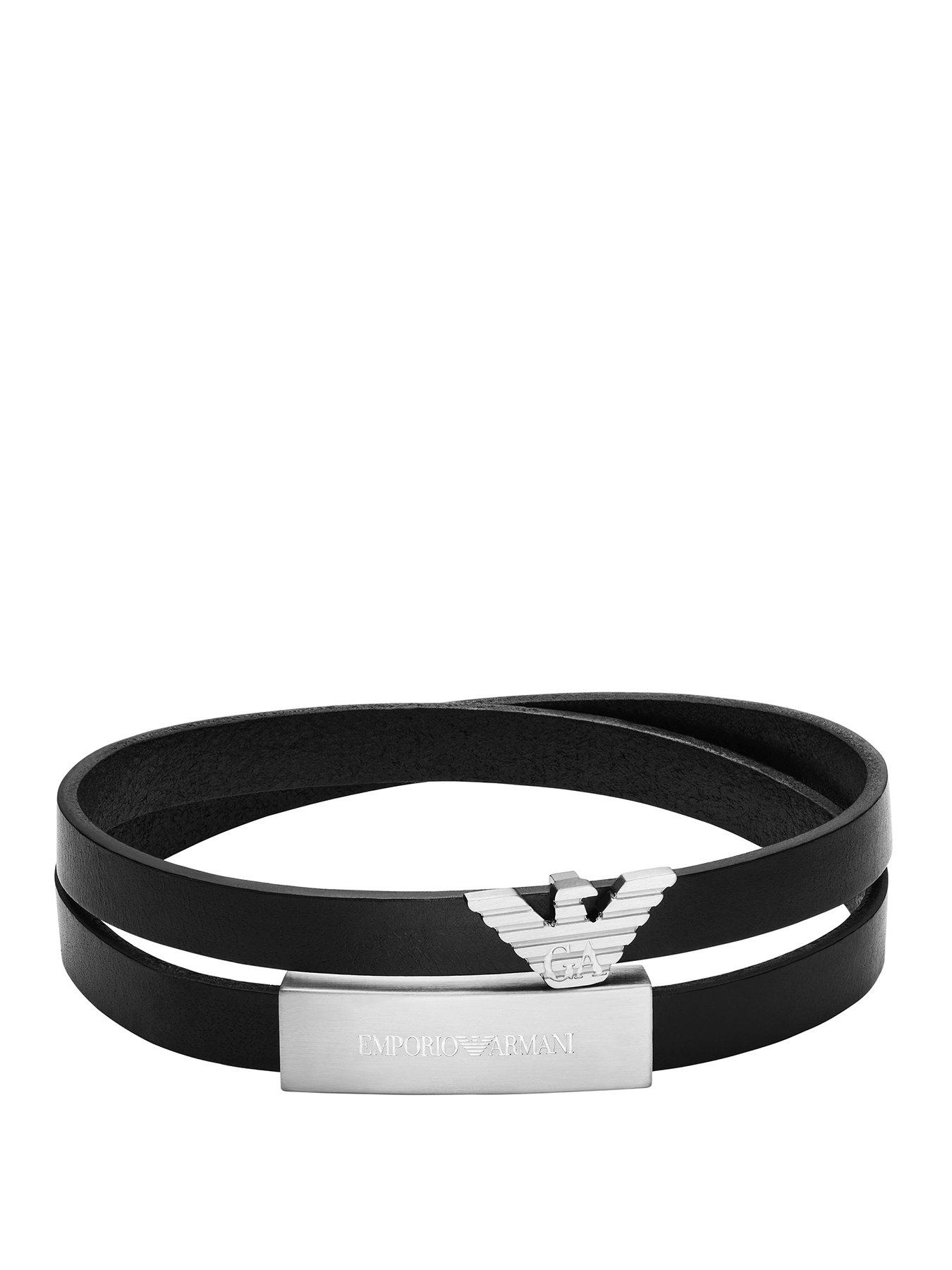 Image 1 of 4 of Emporio Armani Mens Silver-Tone Leather ID Bracelet, EGS3311040