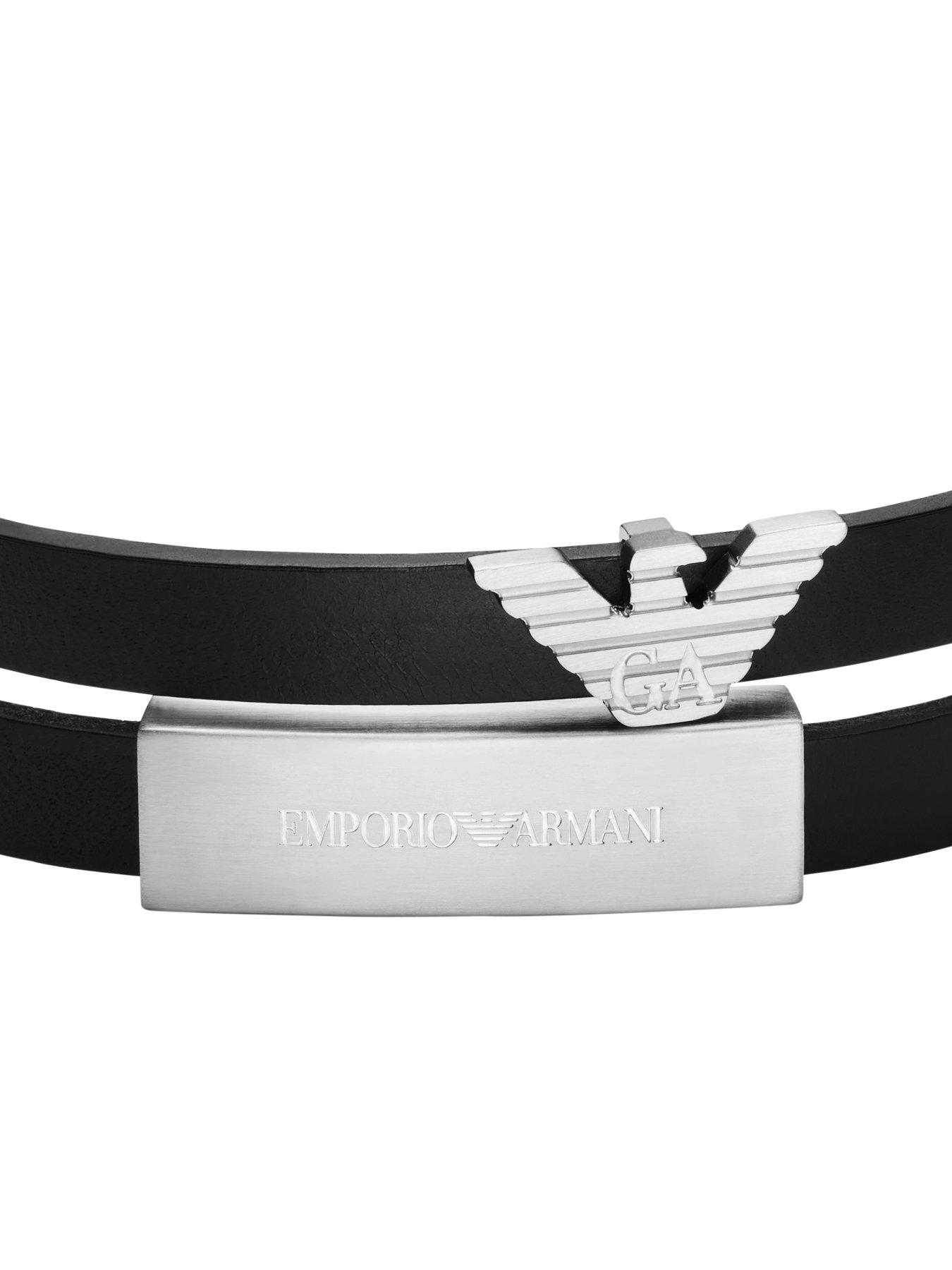 Image 2 of 4 of Emporio Armani Mens Silver-Tone Leather ID Bracelet, EGS3311040