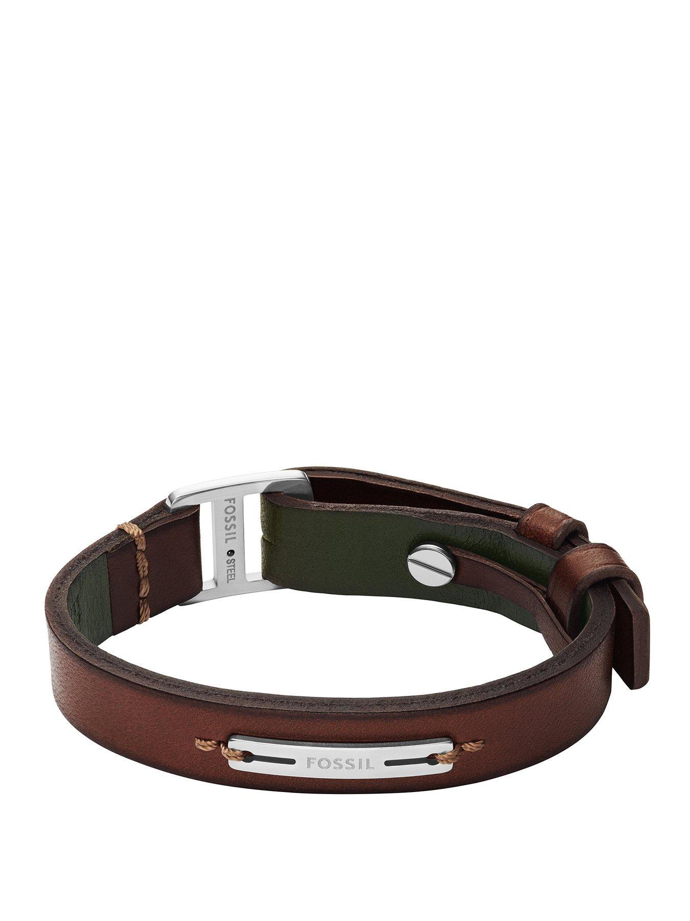 Fossil Mens Machine Rugged Green and Brown Leather Strap Bracelet, JF04963040