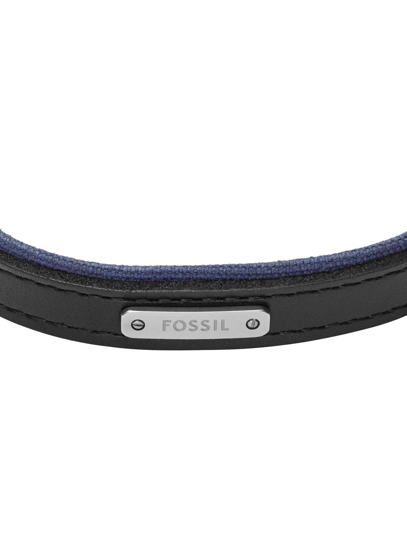Image 2 of 5 of Fossil Mens Everett Colour Pop Midnight Blue and Black Leather Strap Bracelet, JA7316998