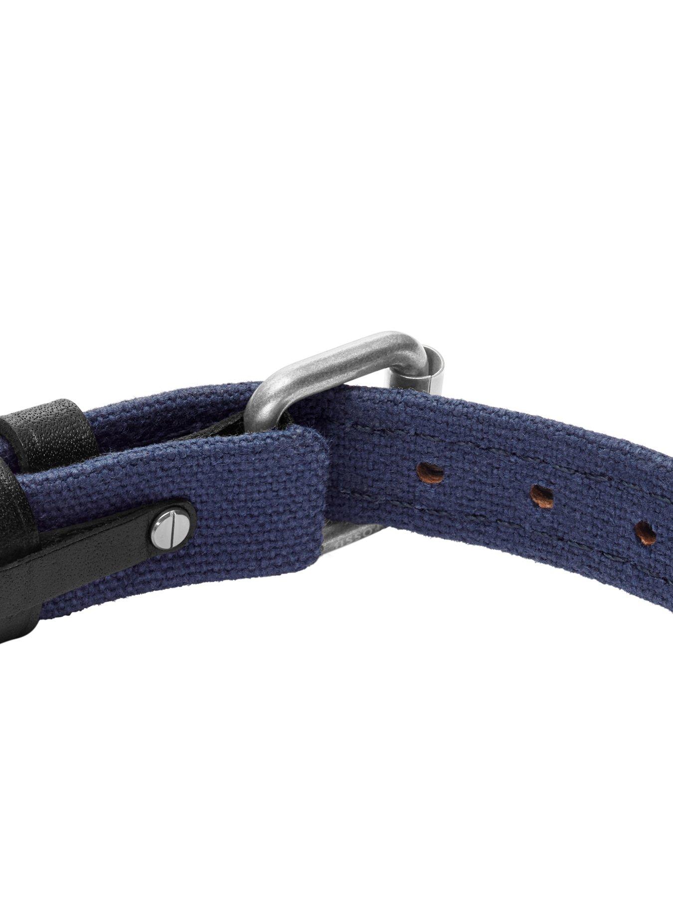 Image 4 of 5 of Fossil Mens Everett Colour Pop Midnight Blue and Black Leather Strap Bracelet, JA7316998