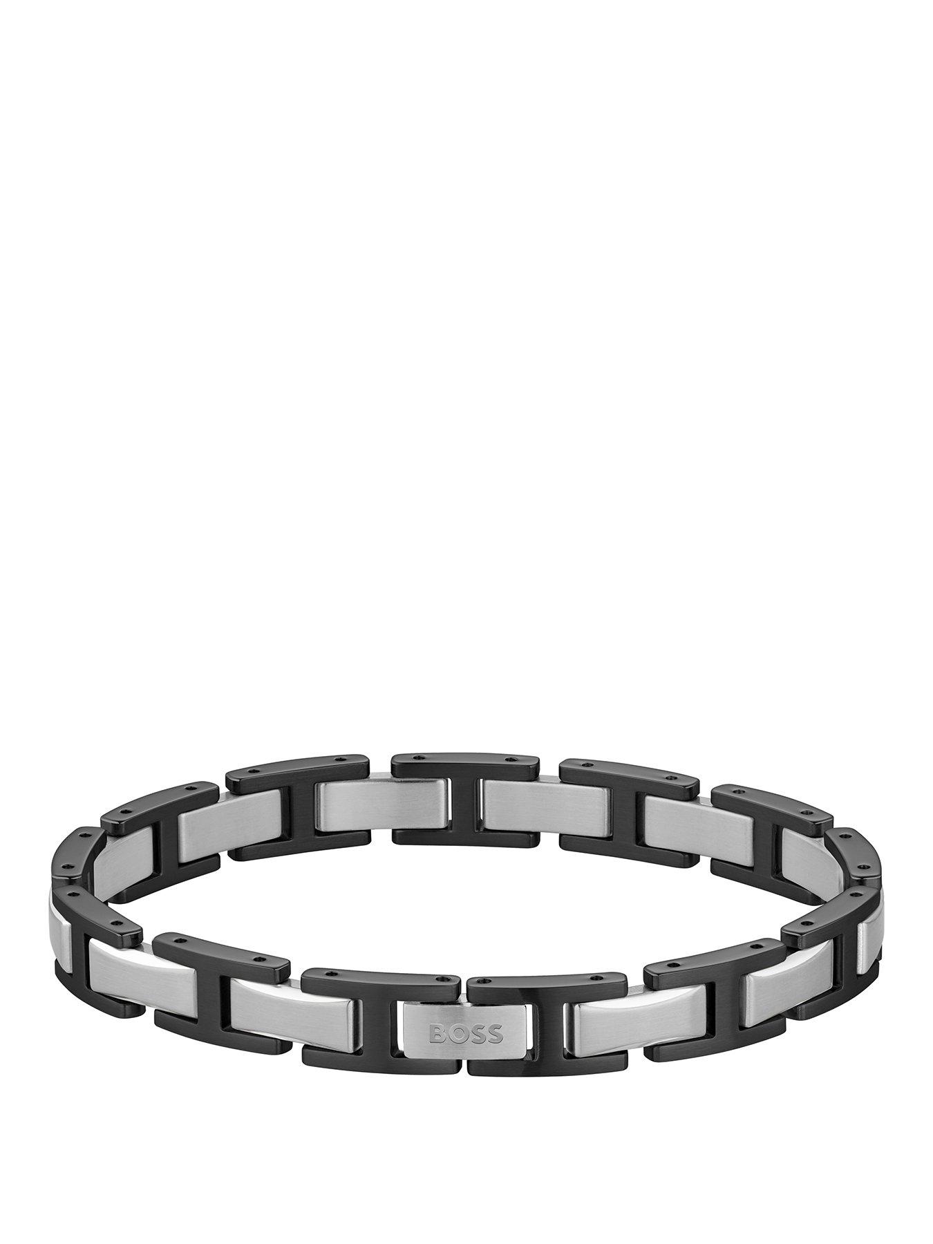 BOSS Gents Nolan Two Tone Black IP and Stainless Steel Bracelet