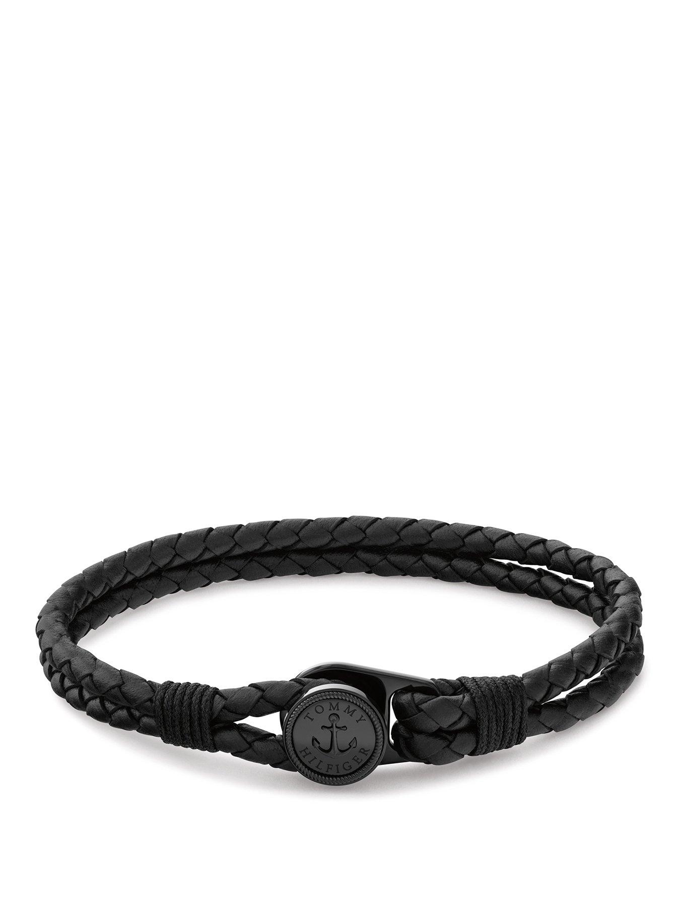 Tommy Hilfiger Men's Nautical Black Leather Bracelet