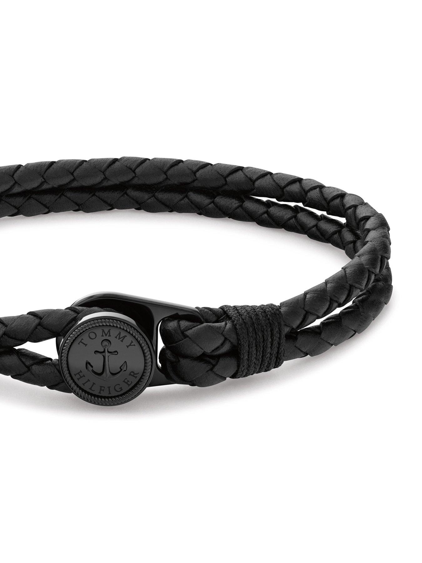 Image 2 of 4 of Tommy Hilfiger Men's Nautical Black Leather Bracelet