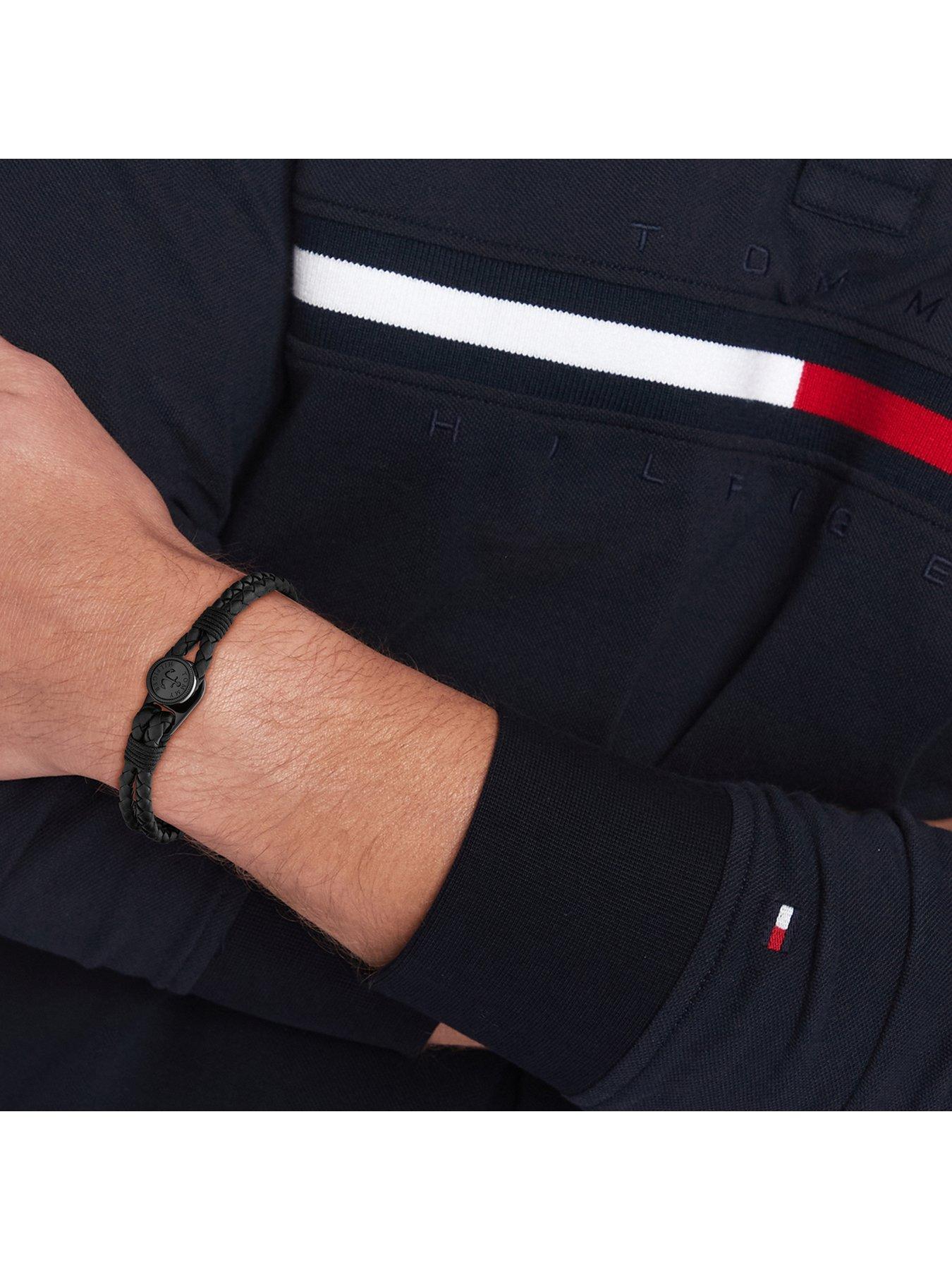Image 3 of 4 of Tommy Hilfiger Men's Nautical Black Leather Bracelet