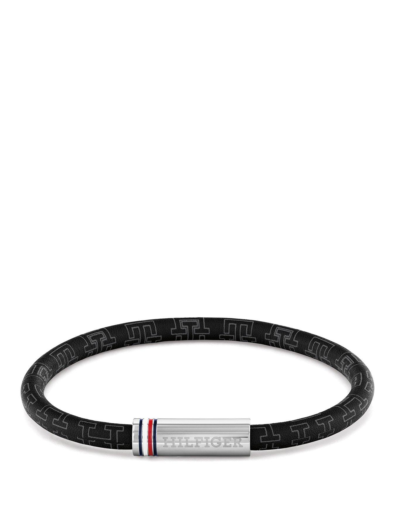 Tommy Hilfiger Men's Black Cord Leather Bracelet