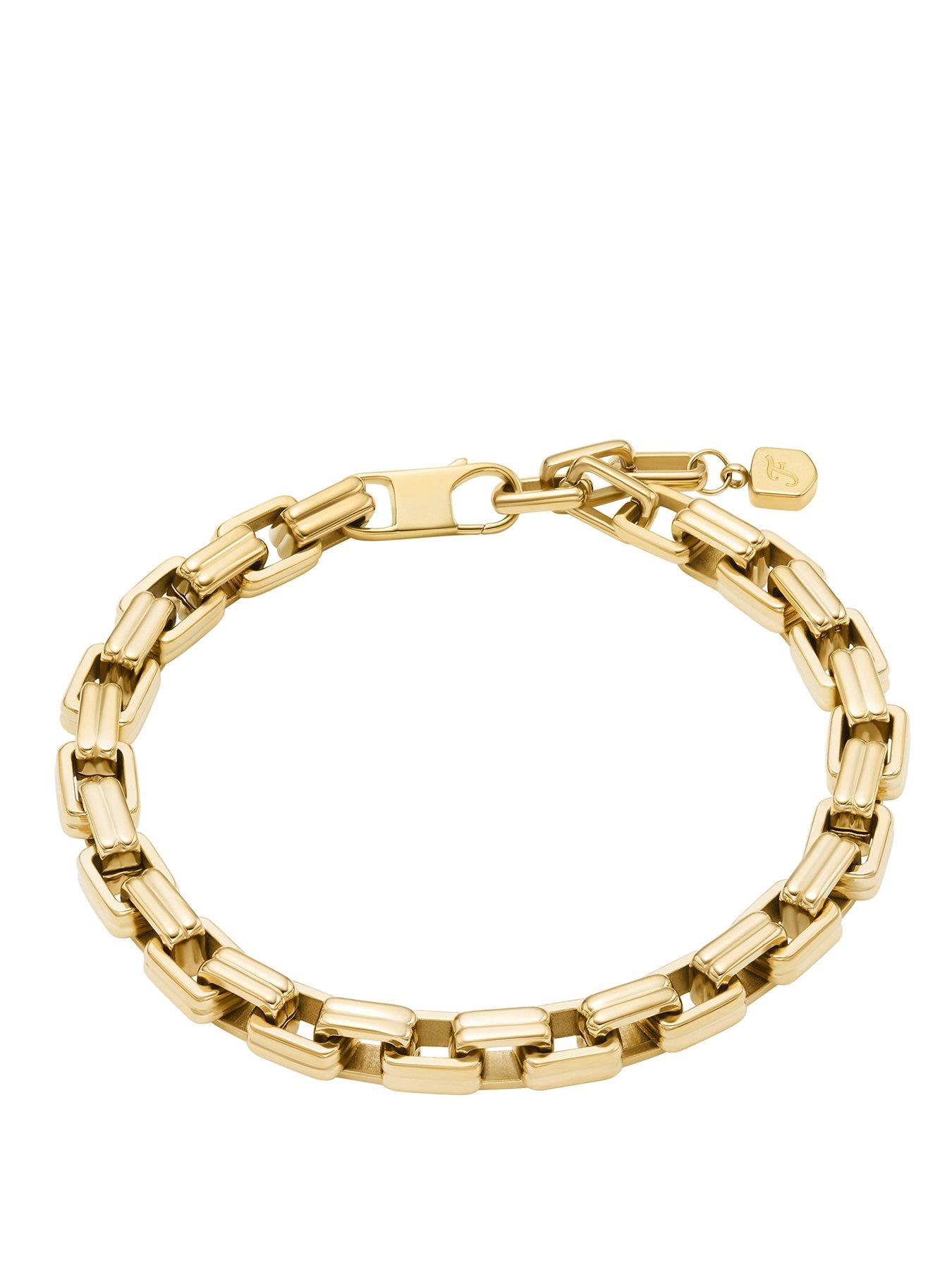 Fossil Womens Raquel Bold Chains Gold-Tone Stainless Steel Chain Bracelet, JF04955710