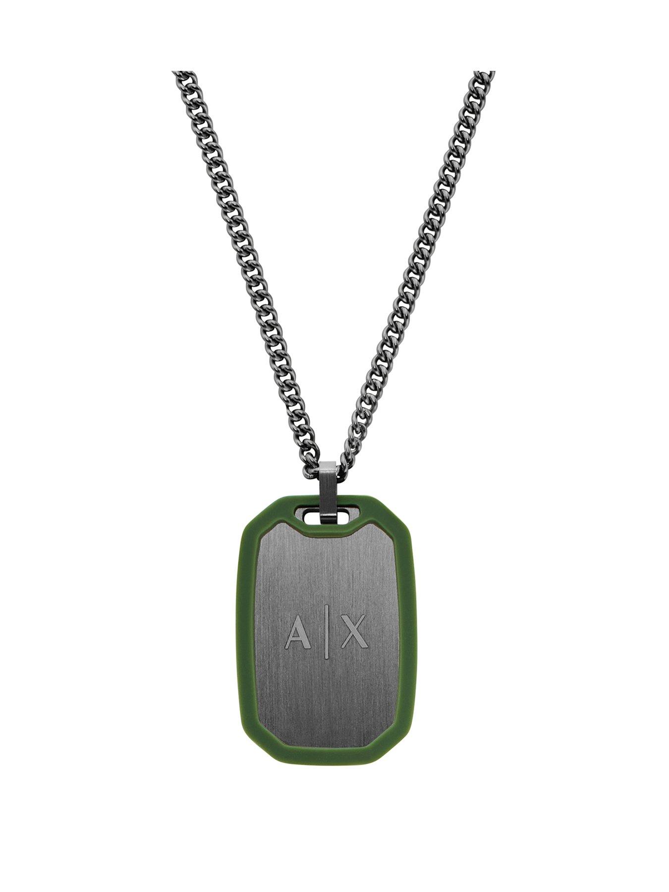 Armani Exchange Armani Exchange Mens Stainless Steel Dog Tag Necklace, AXG0170060