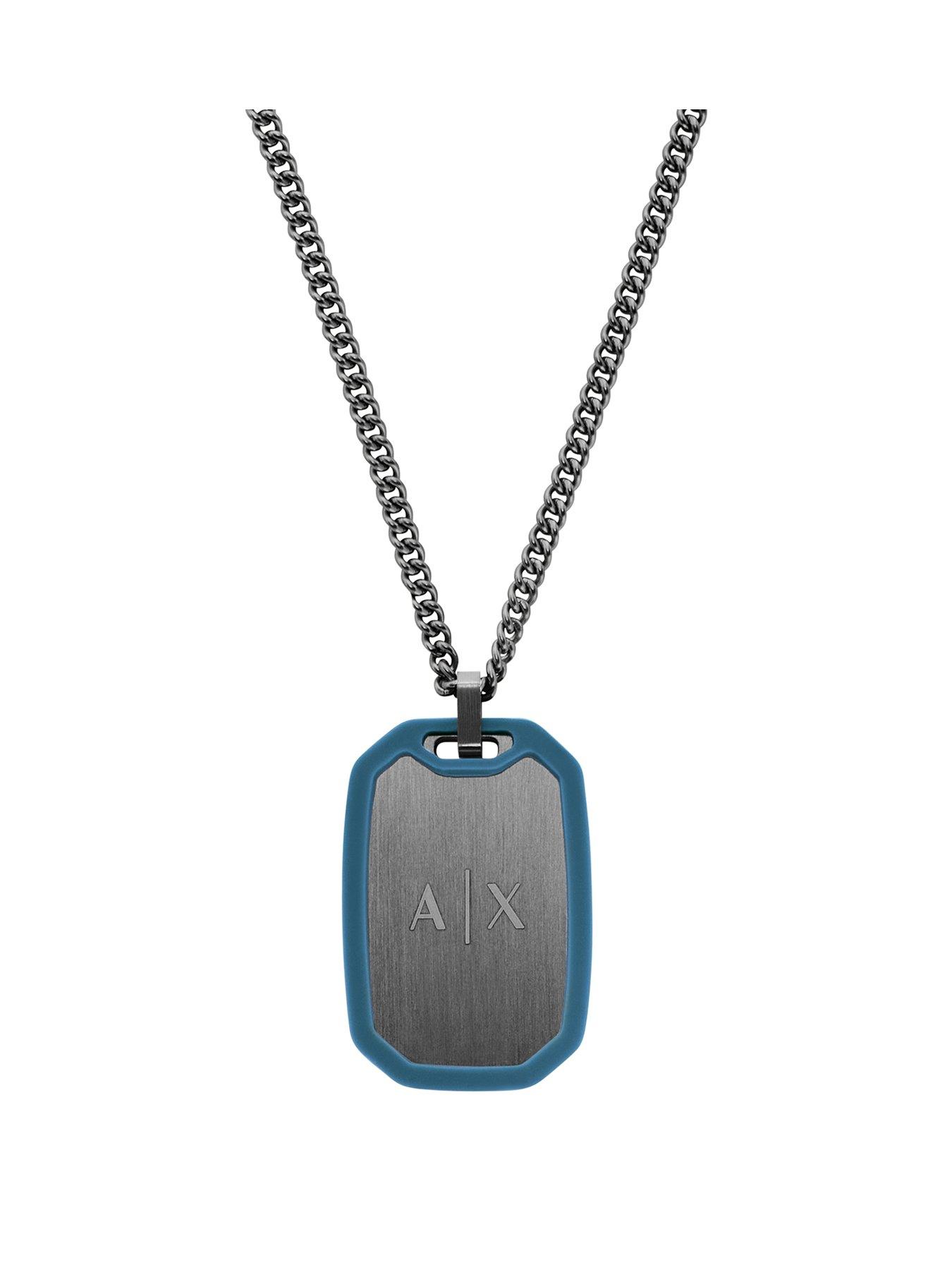 Armani Exchange Mens Stainless Steel Dog Tag Necklace, AXG0171060