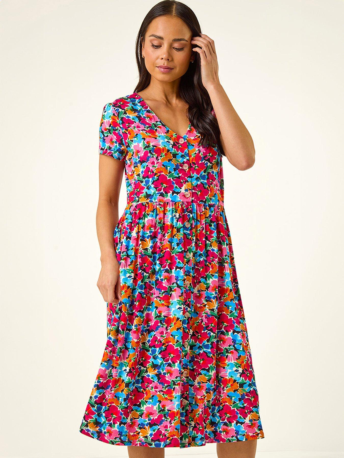 Roman Petite Floral Button Pocket Dress