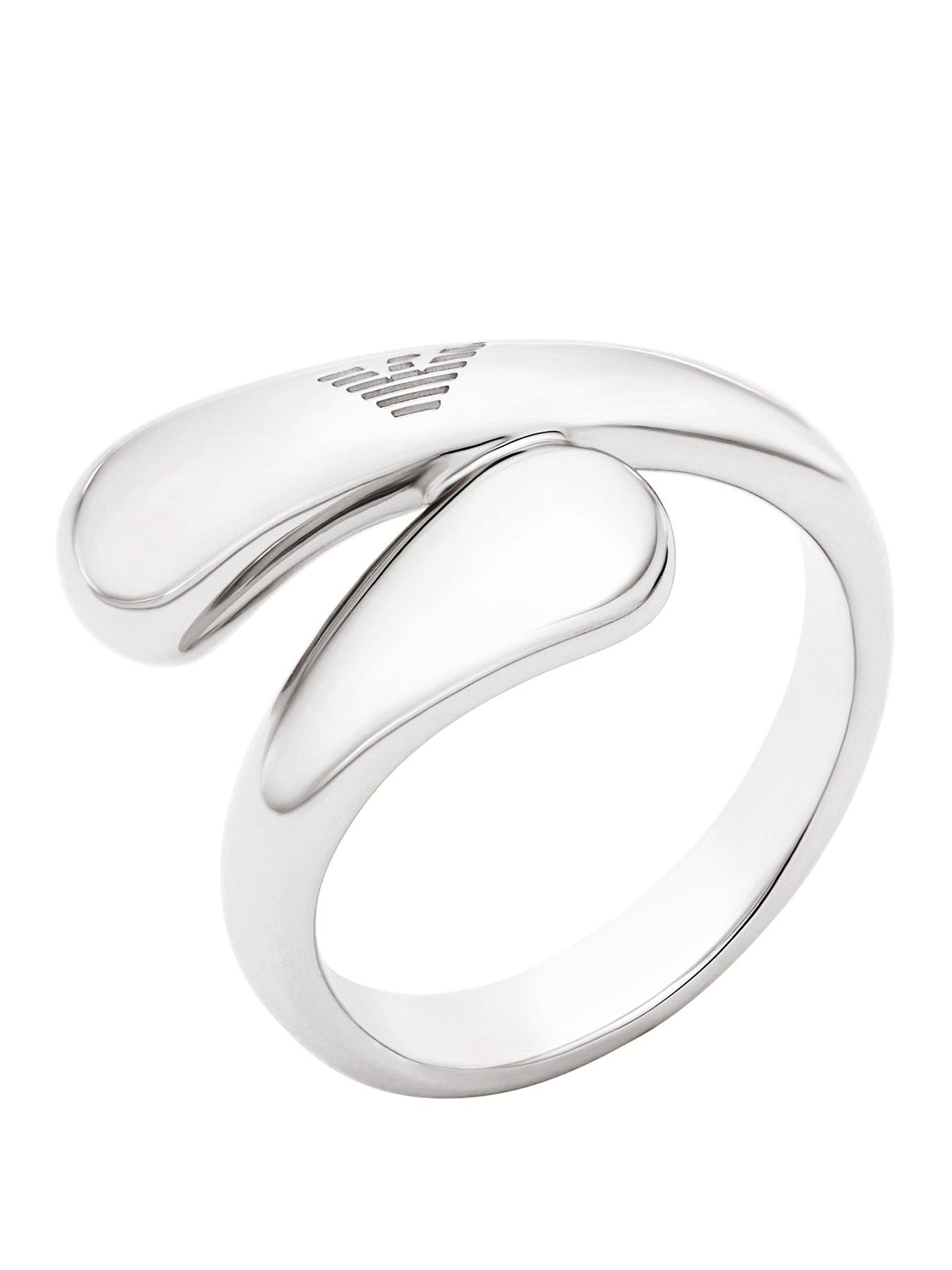 Emporio Armani Womens Silver-Tone Brass Band Ring, EGS3341040