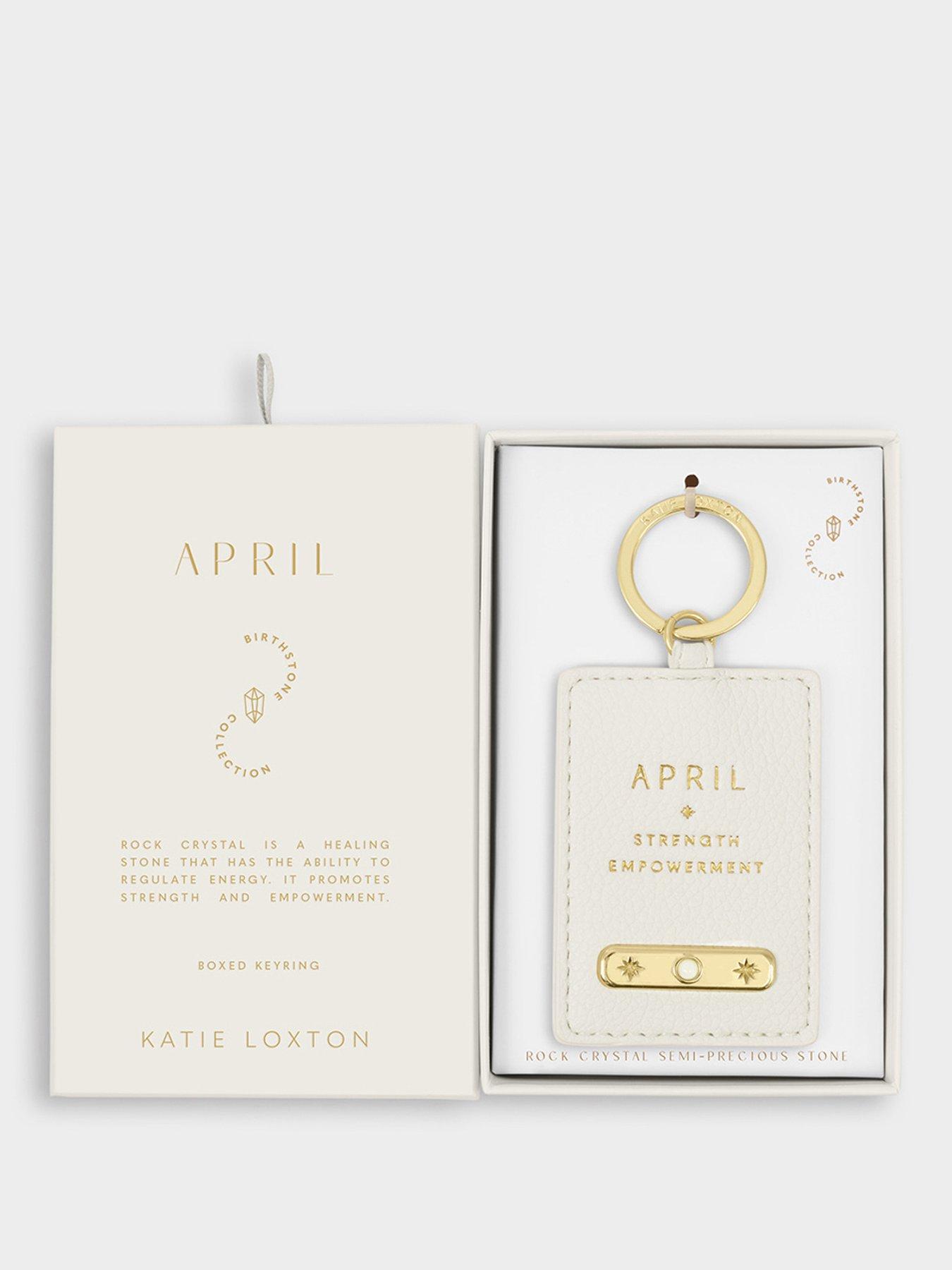 Katie Loxton BIRTHSTONE KEYRING, Off White , 7.5cm x 5.2cm