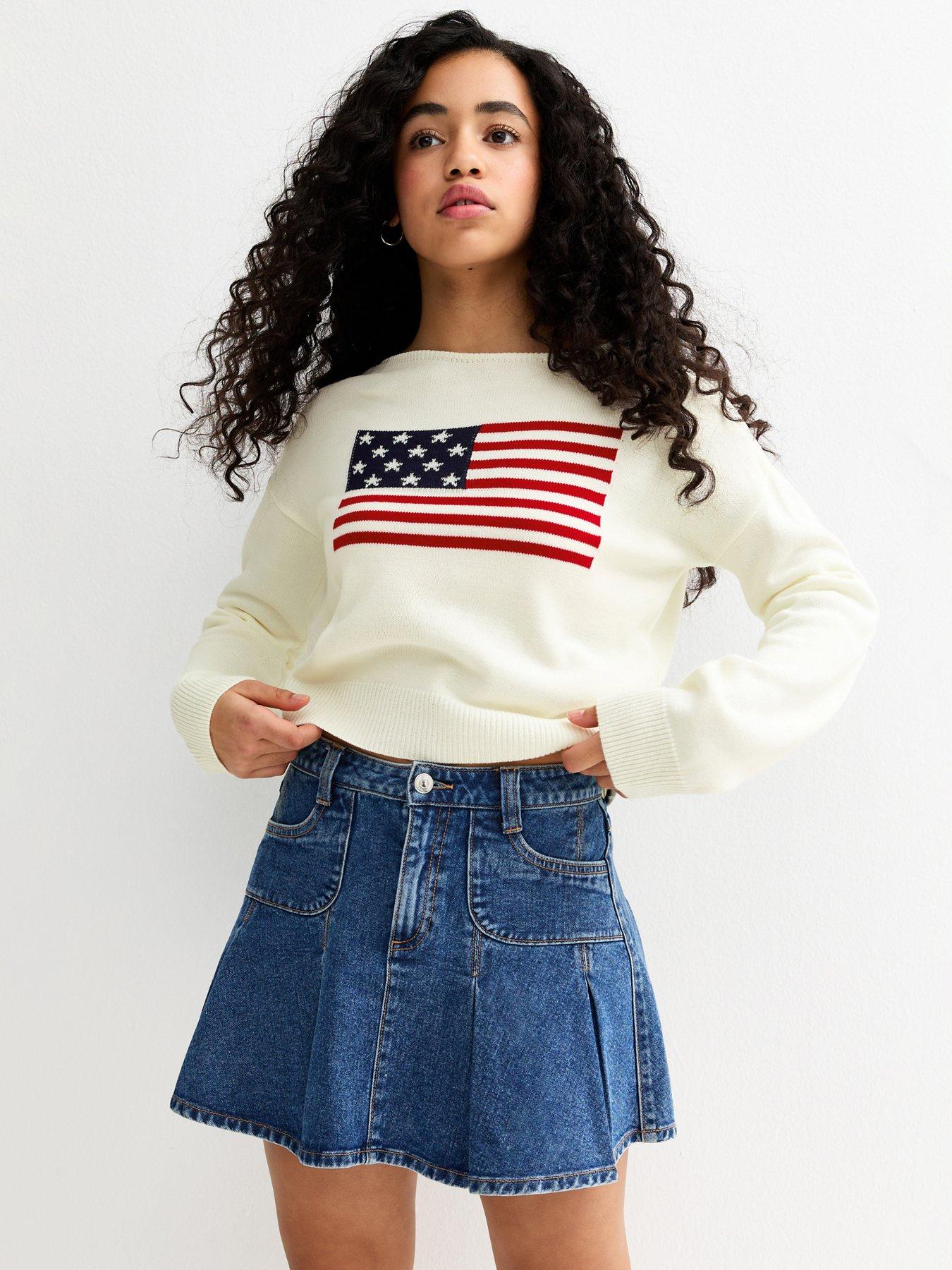 New Look 915 Girls American Flag Slash Neck Jumper - Cream
