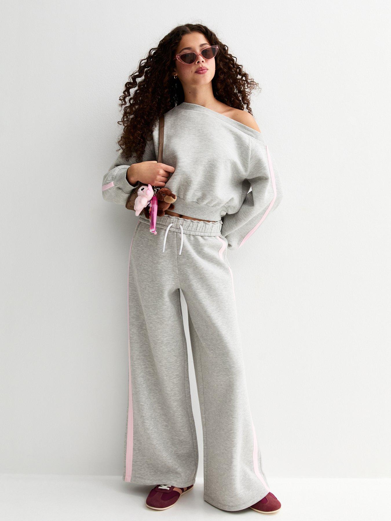 New Look 915 Girls Foldover Waist Wide Leg Joggers - Grey